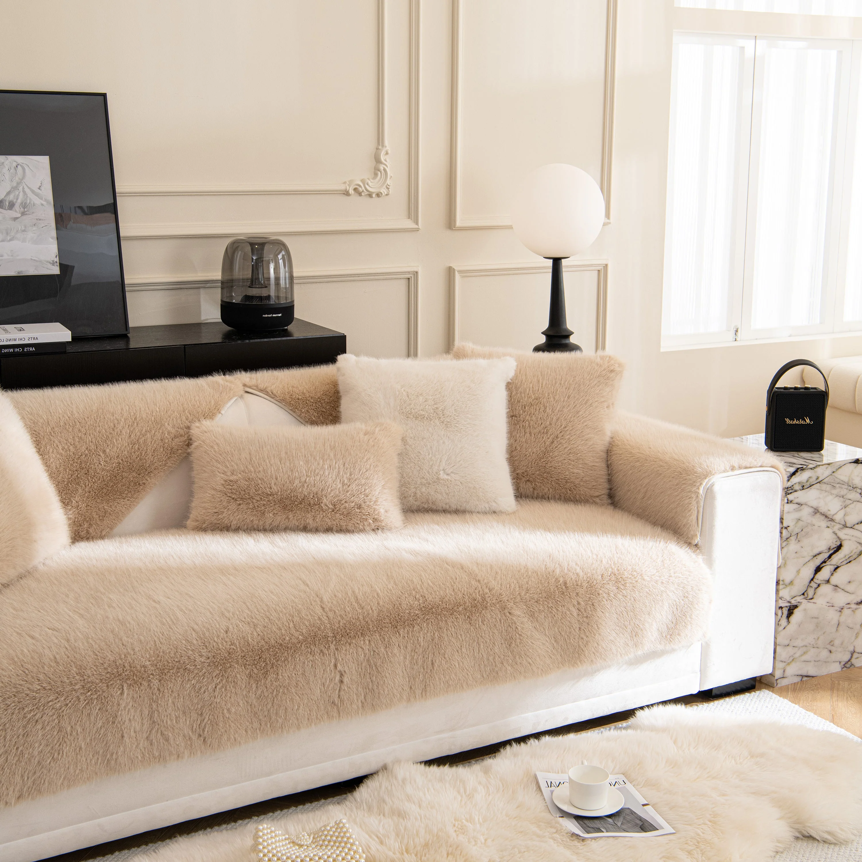 Faux Mink Velvet Luxury Fluffy Sofa Cushion, Winter Warm Thick Plush Non-slip Sofa Covers - Image 67