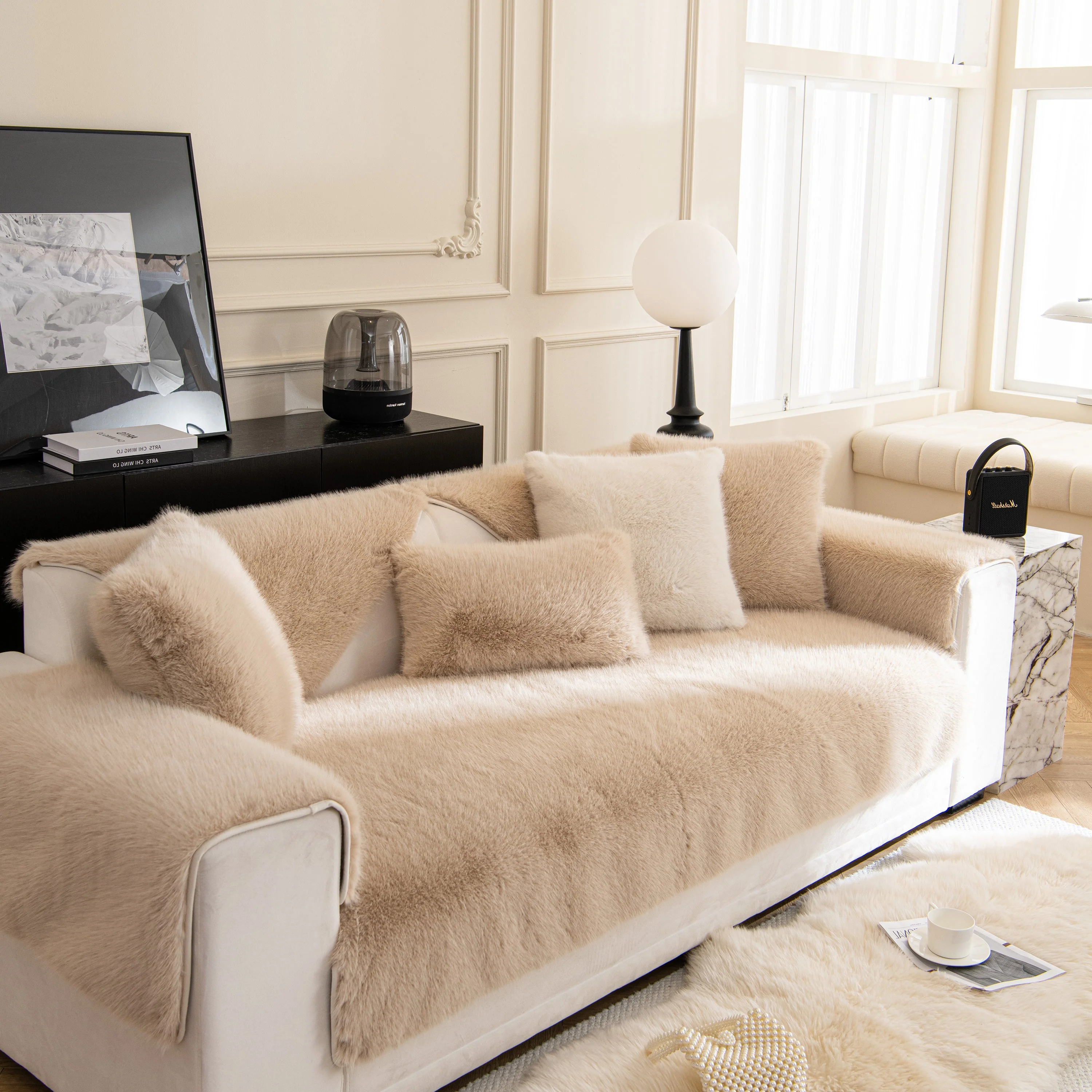 Faux Mink Velvet Luxury Fluffy Sofa Cushion, Winter Warm Thick Plush Non-slip Sofa Covers - Image 68
