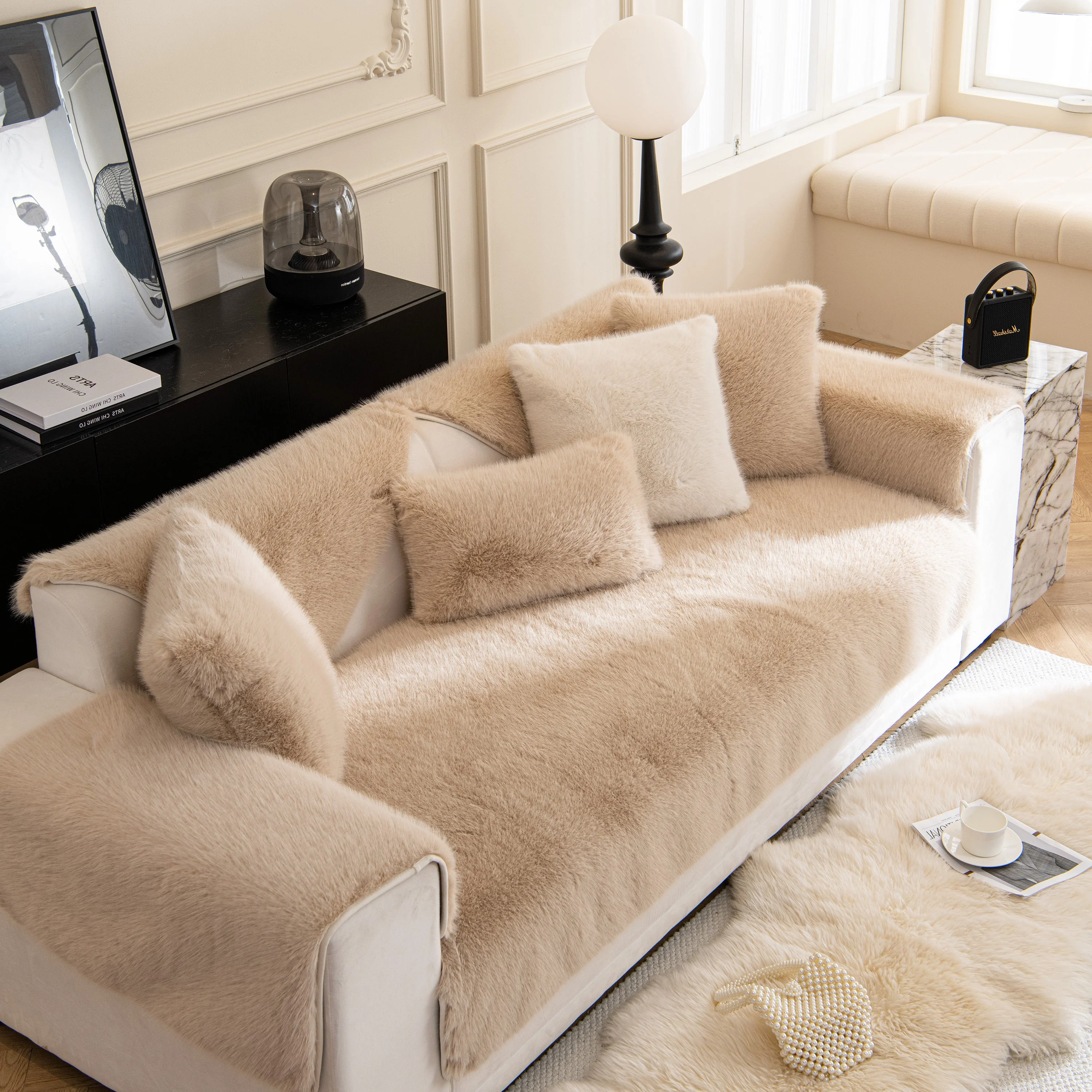 Faux Mink Velvet Luxury Fluffy Sofa Cushion, Winter Warm Thick Plush Non-slip Sofa Covers - Image 69