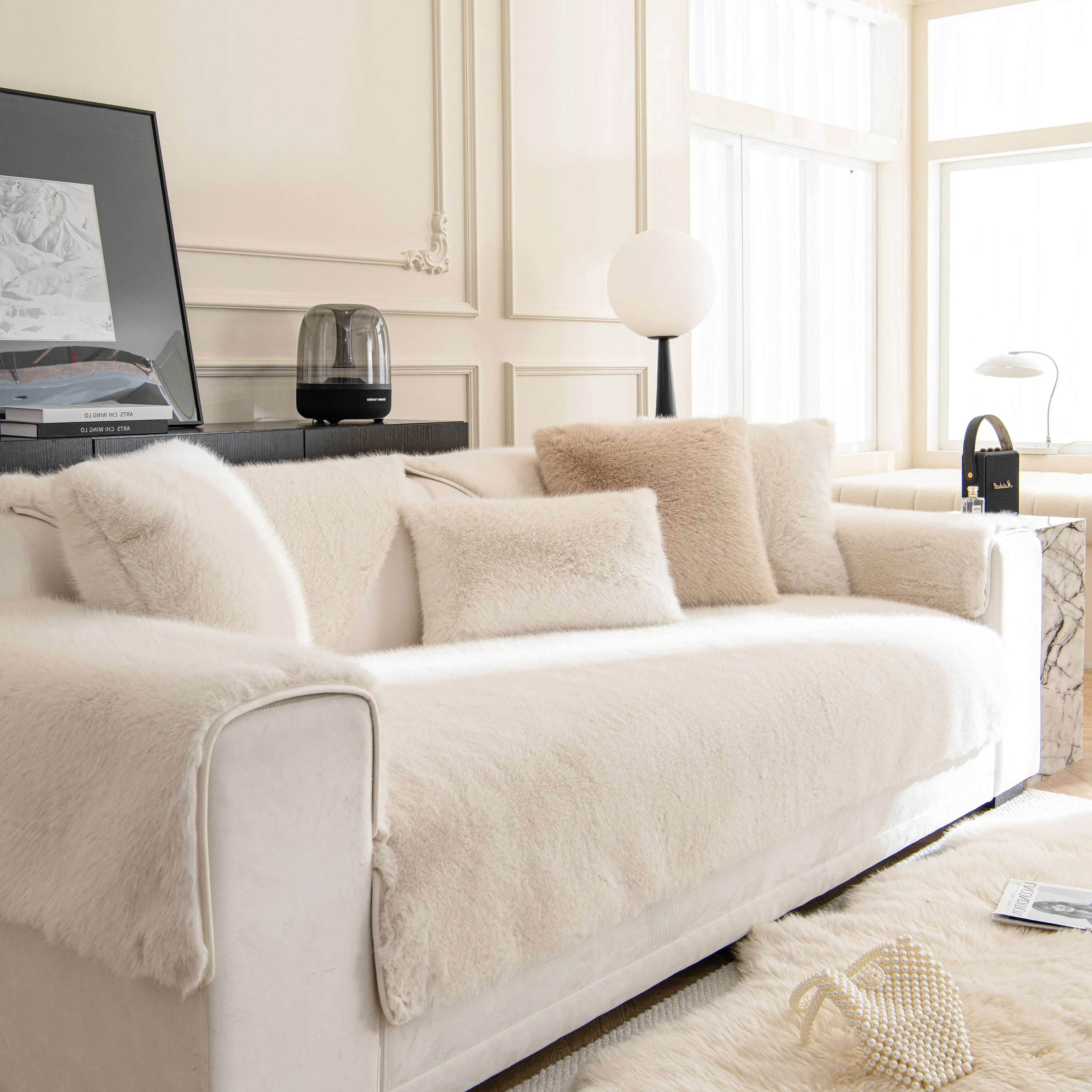 Faux Mink Velvet Luxury Fluffy Sofa Cushion, Winter Warm Thick Plush Non-slip Sofa Covers - Image 7
