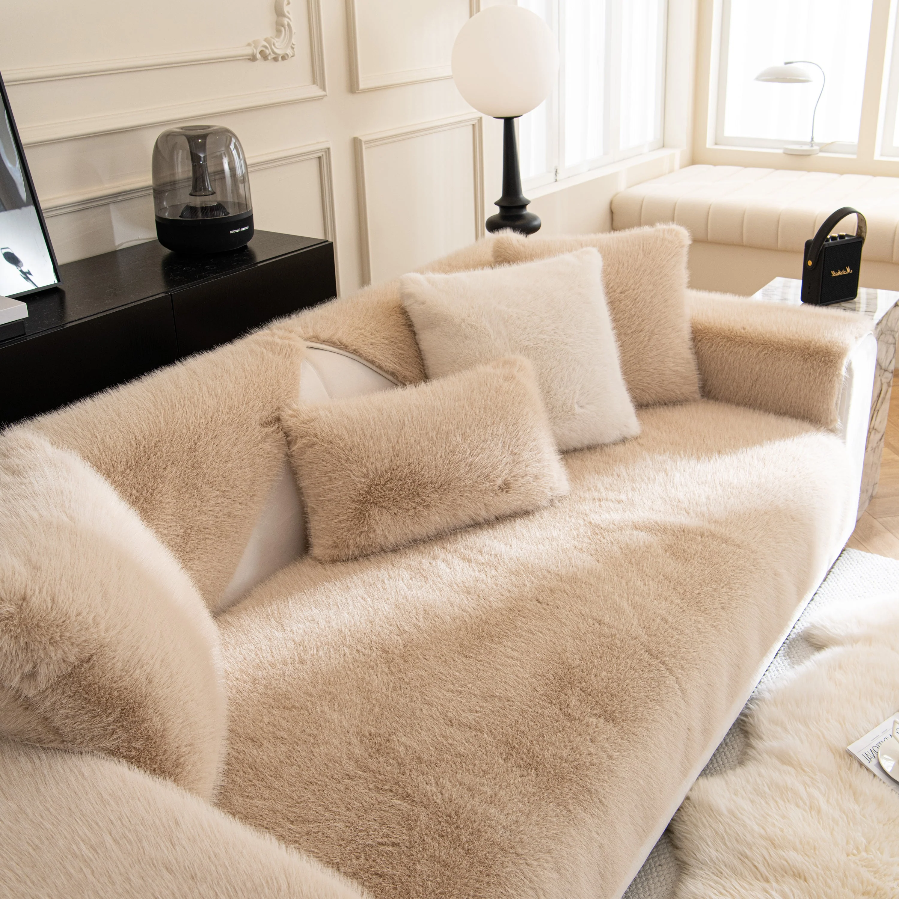 Faux Mink Velvet Luxury Fluffy Sofa Cushion, Winter Warm Thick Plush Non-slip Sofa Covers - Image 71