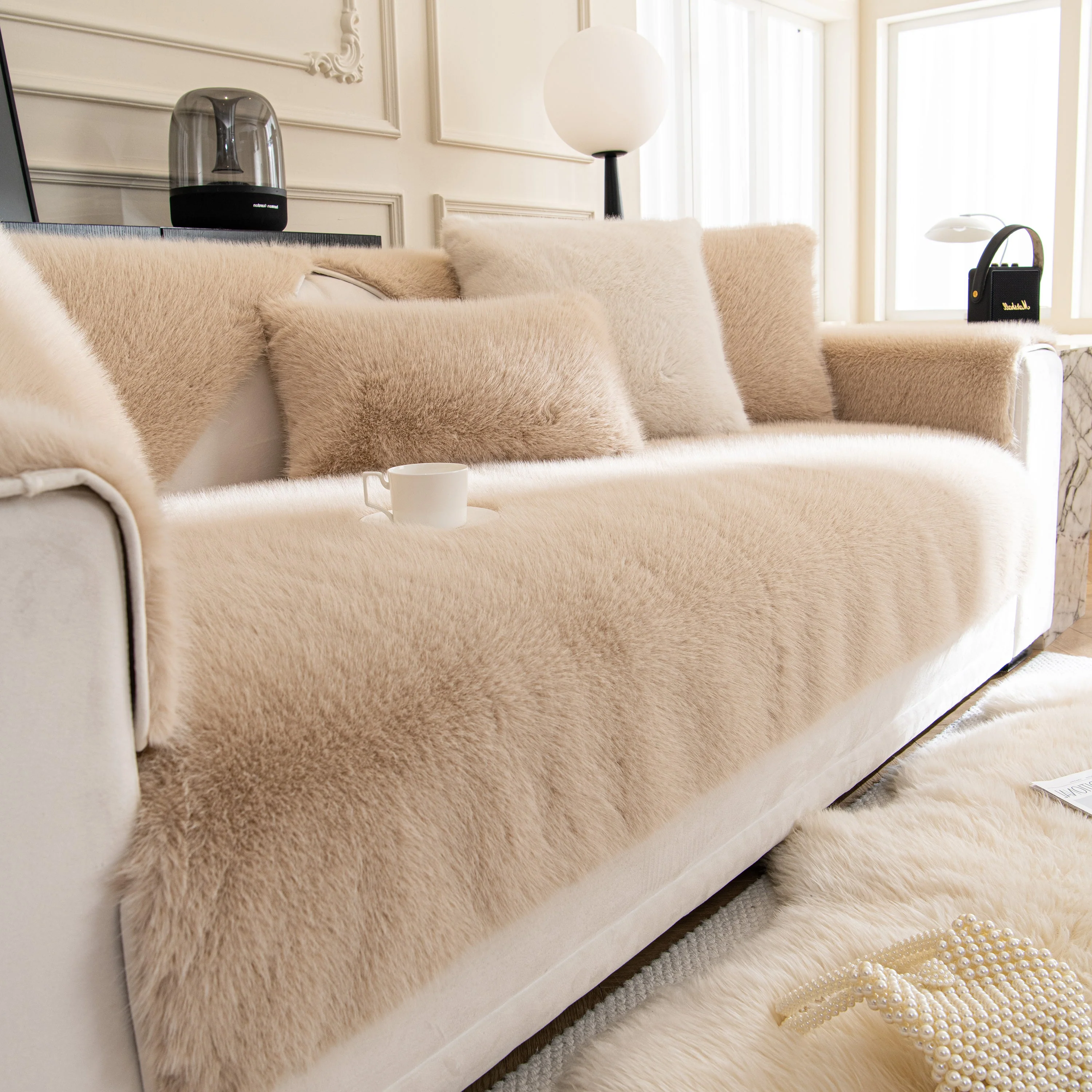 Faux Mink Velvet Luxury Fluffy Sofa Cushion, Winter Warm Thick Plush Non-slip Sofa Covers - Image 74