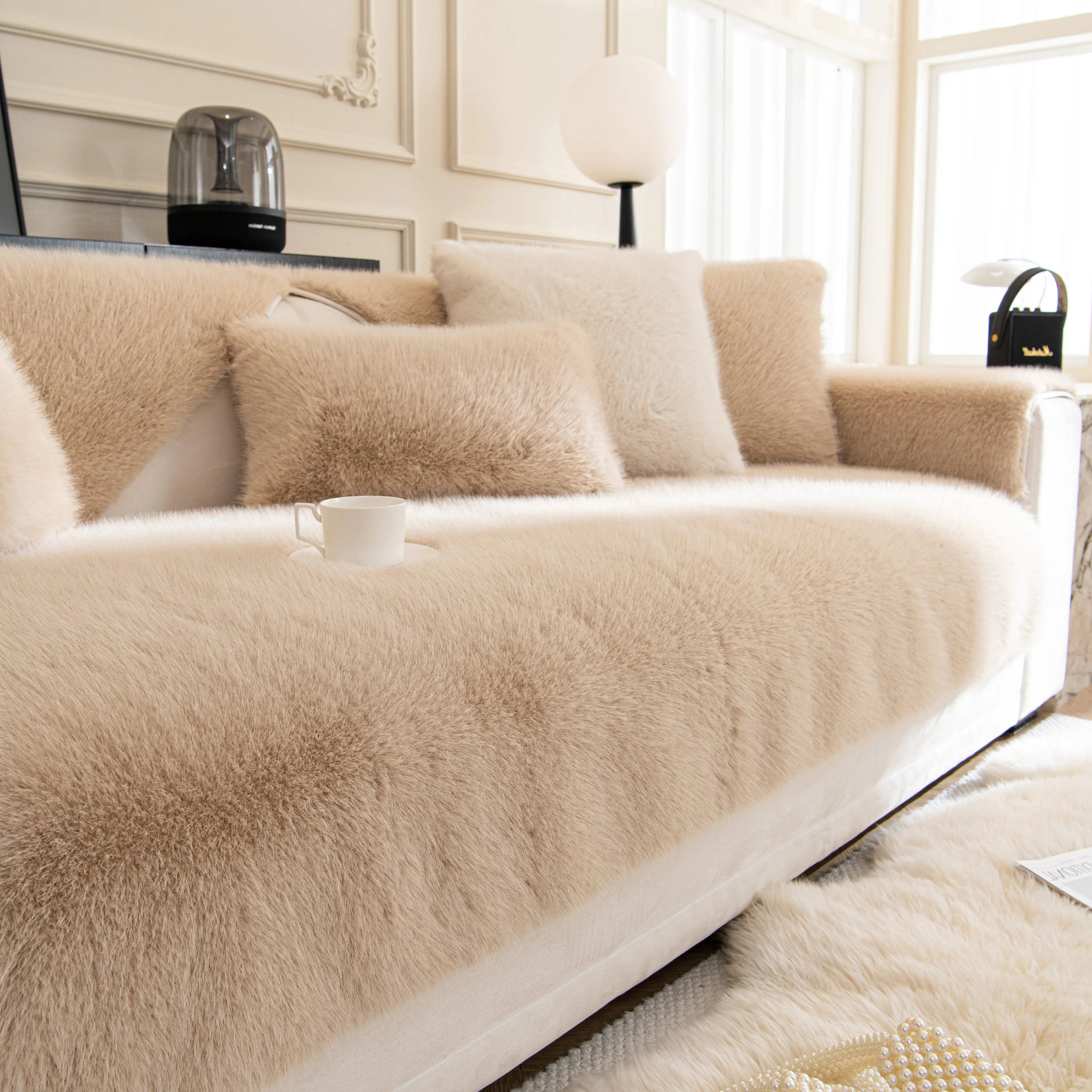 Faux Mink Velvet Luxury Fluffy Sofa Cushion, Winter Warm Thick Plush Non-slip Sofa Covers - Image 75