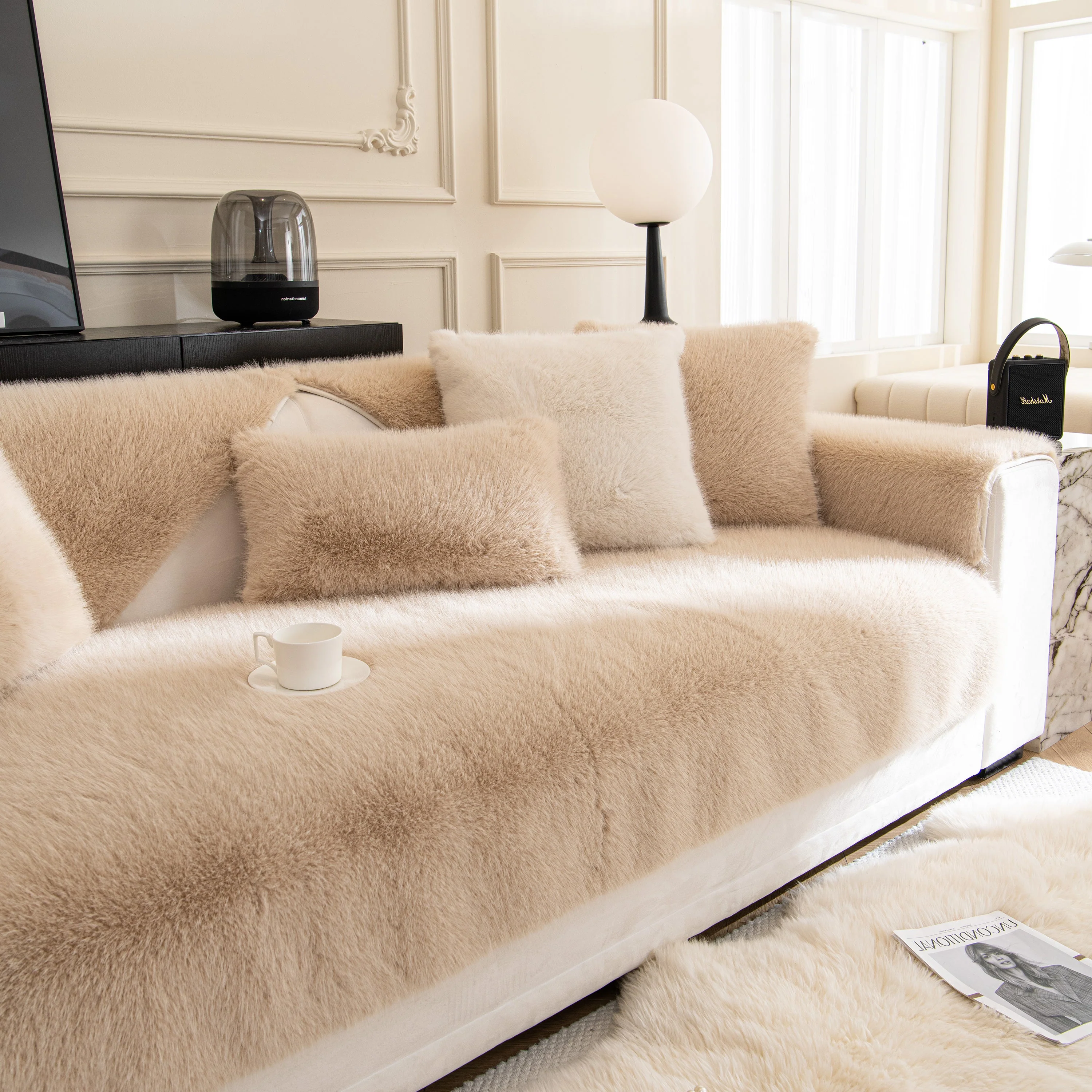 Faux Mink Velvet Luxury Fluffy Sofa Cushion, Winter Warm Thick Plush Non-slip Sofa Covers - Image 76