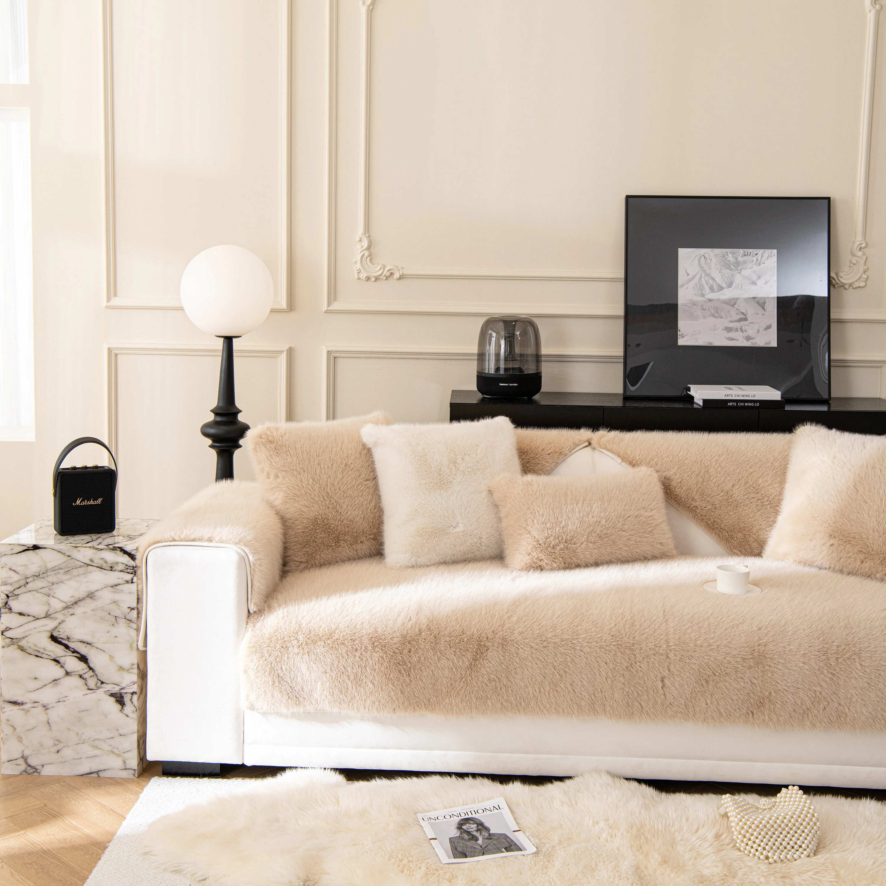 Faux Mink Velvet Luxury Fluffy Sofa Cushion, Winter Warm Thick Plush Non-slip Sofa Covers - Image 77
