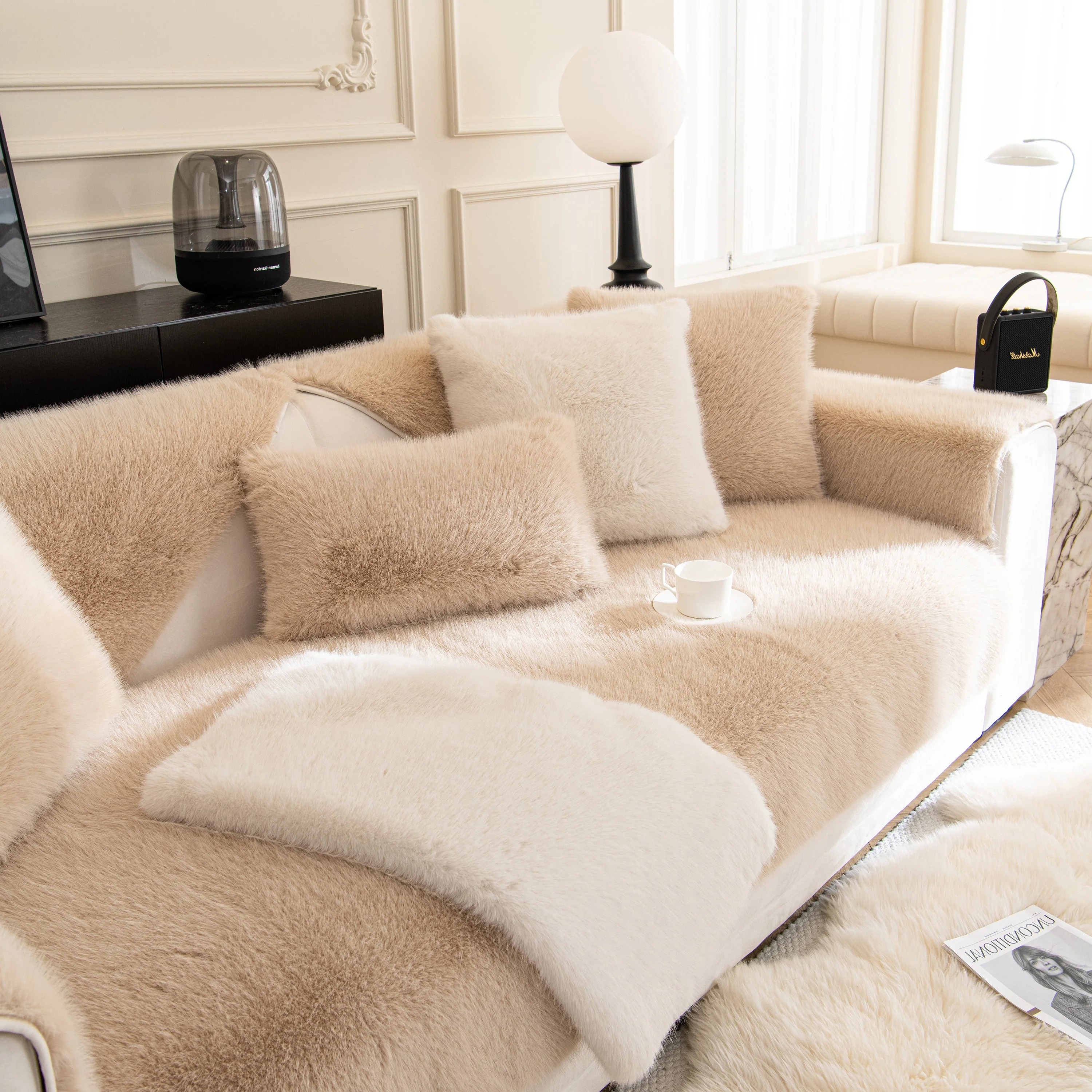 Faux Mink Velvet Luxury Fluffy Sofa Cushion, Winter Warm Thick Plush Non-slip Sofa Covers - Image 78