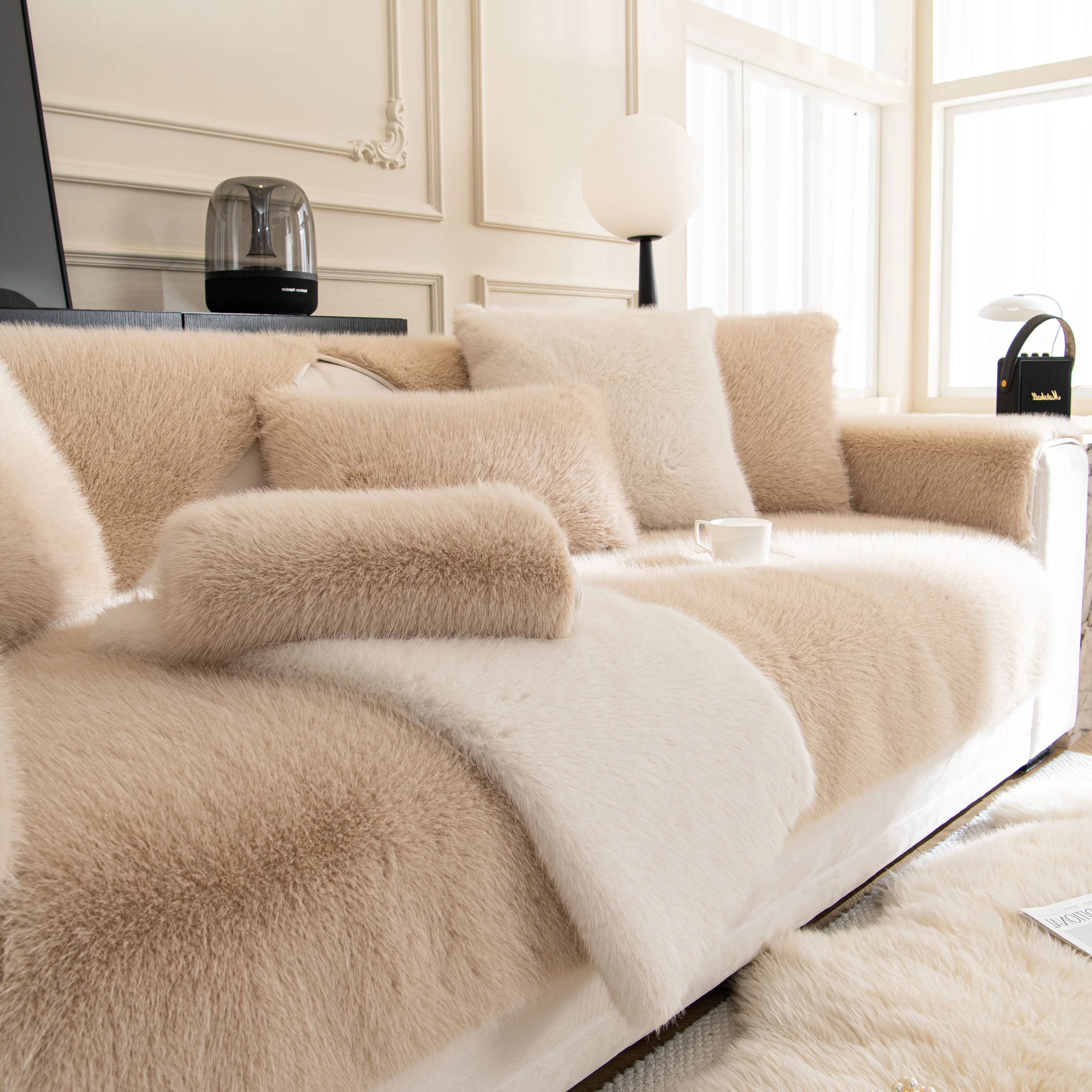 Faux Mink Velvet Luxury Fluffy Sofa Cushion, Winter Warm Thick Plush Non-slip Sofa Covers - Image 79