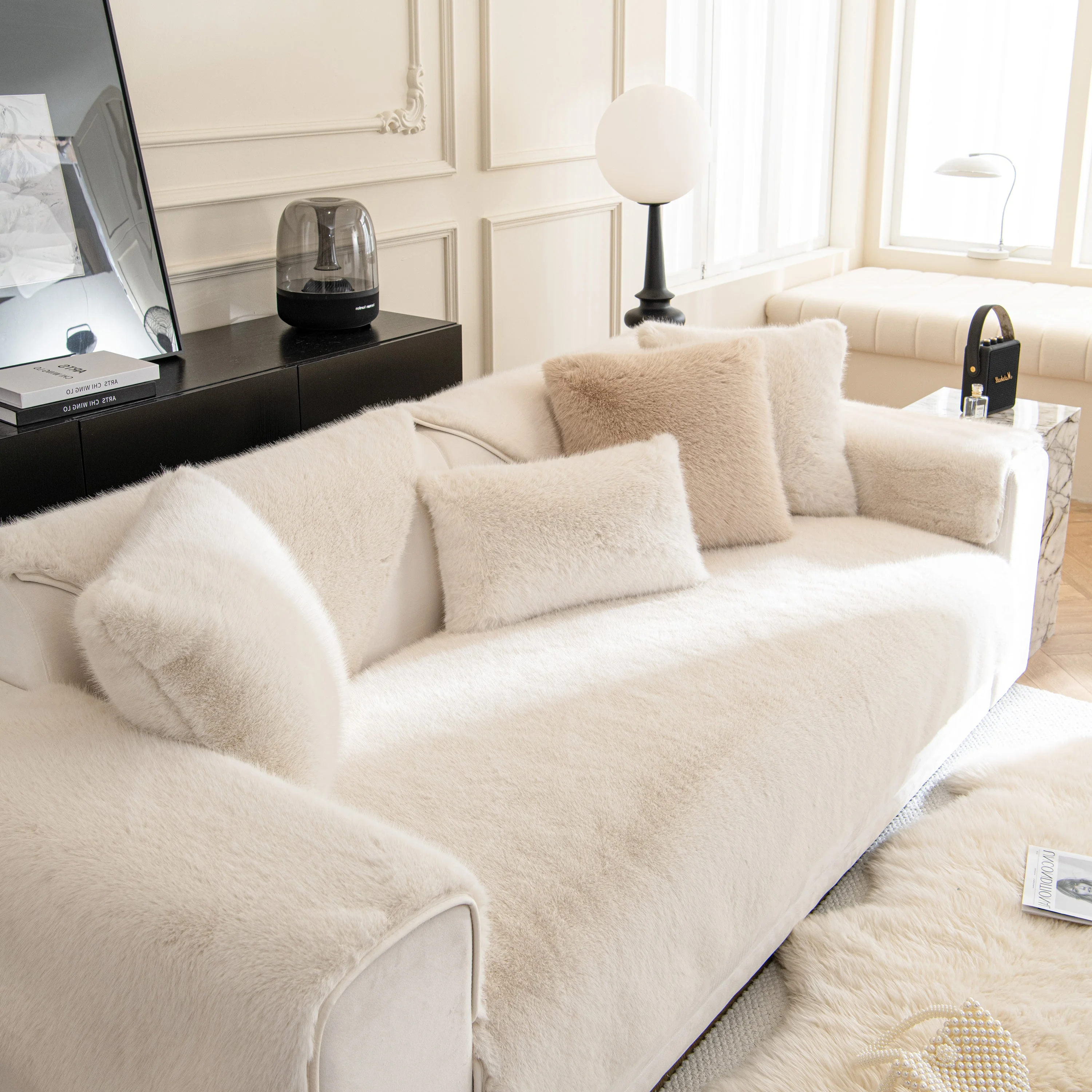 Faux Mink Velvet Luxury Fluffy Sofa Cushion, Winter Warm Thick Plush Non-slip Sofa Covers - Image 8