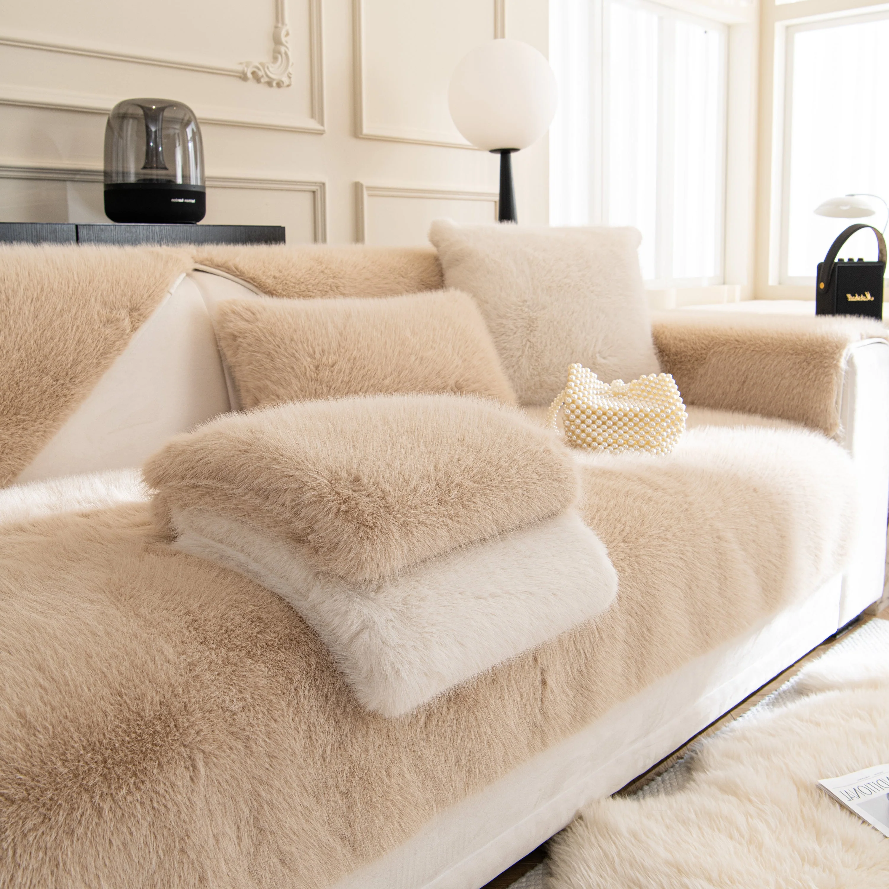 Faux Mink Velvet Luxury Fluffy Sofa Cushion, Winter Warm Thick Plush Non-slip Sofa Covers - Image 81