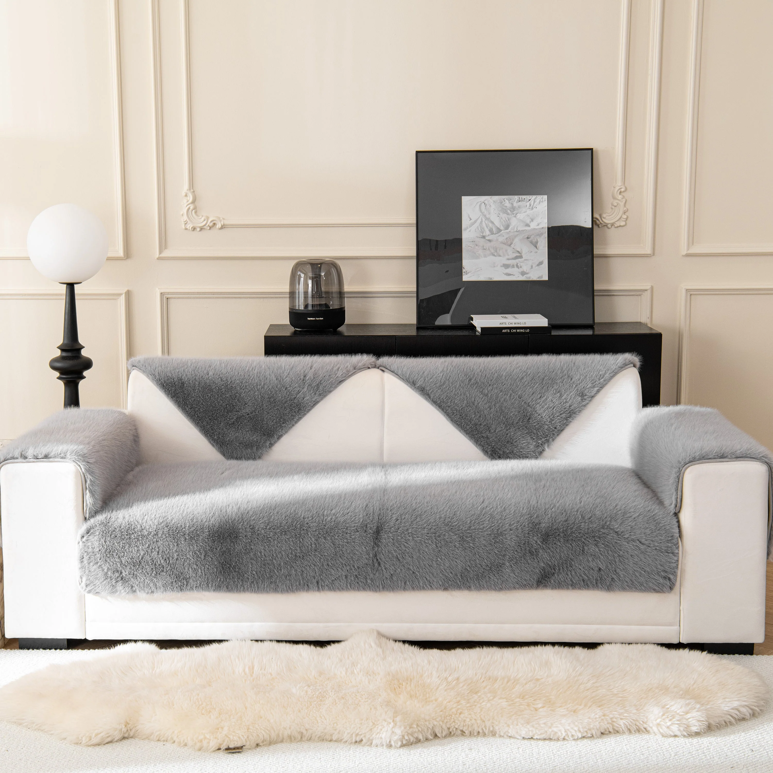 Faux Mink Velvet Luxury Fluffy Sofa Cushion, Winter Warm Thick Plush Non-slip Sofa Covers - Image 88