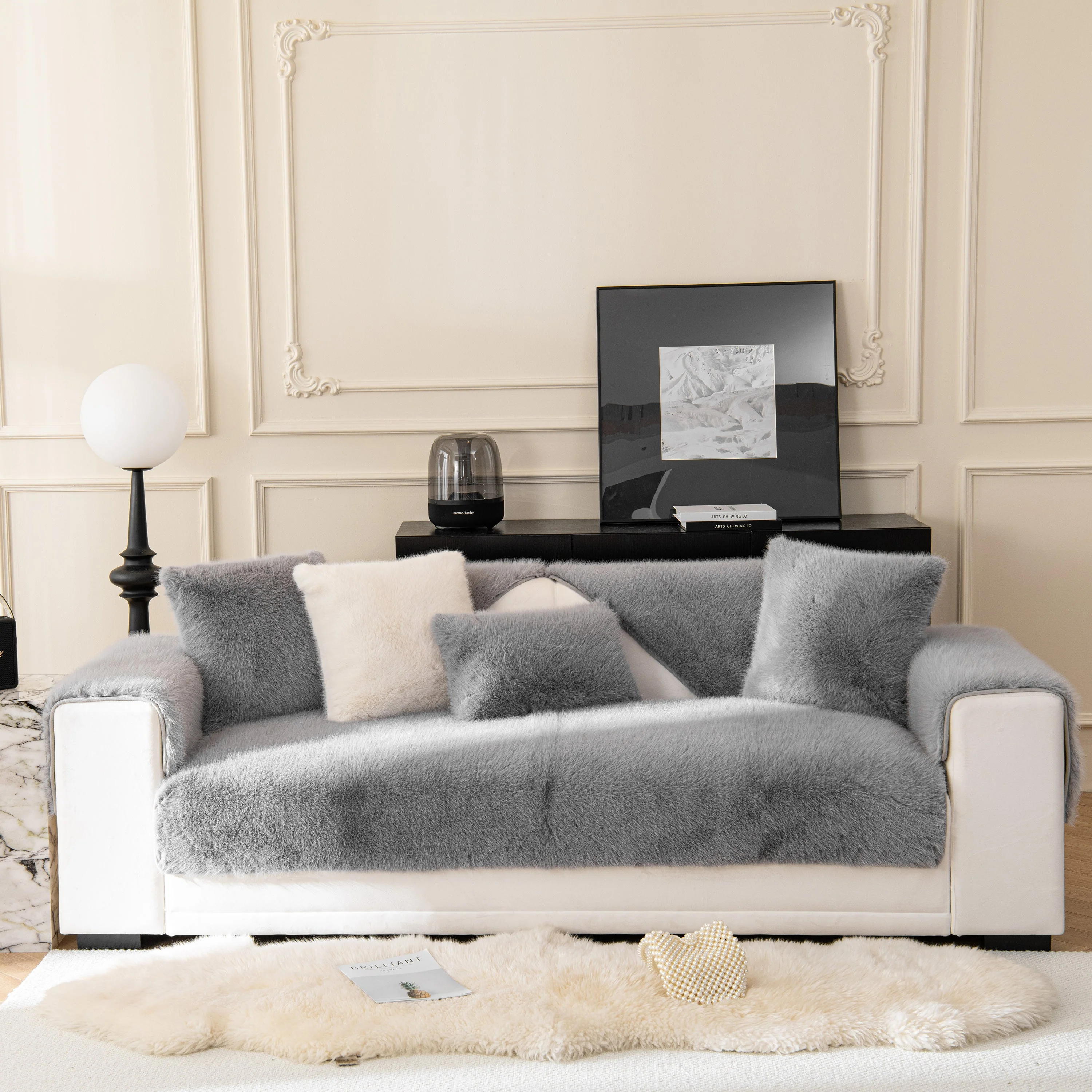 Faux Mink Velvet Luxury Fluffy Sofa Cushion, Winter Warm Thick Plush Non-slip Sofa Covers - Image 89