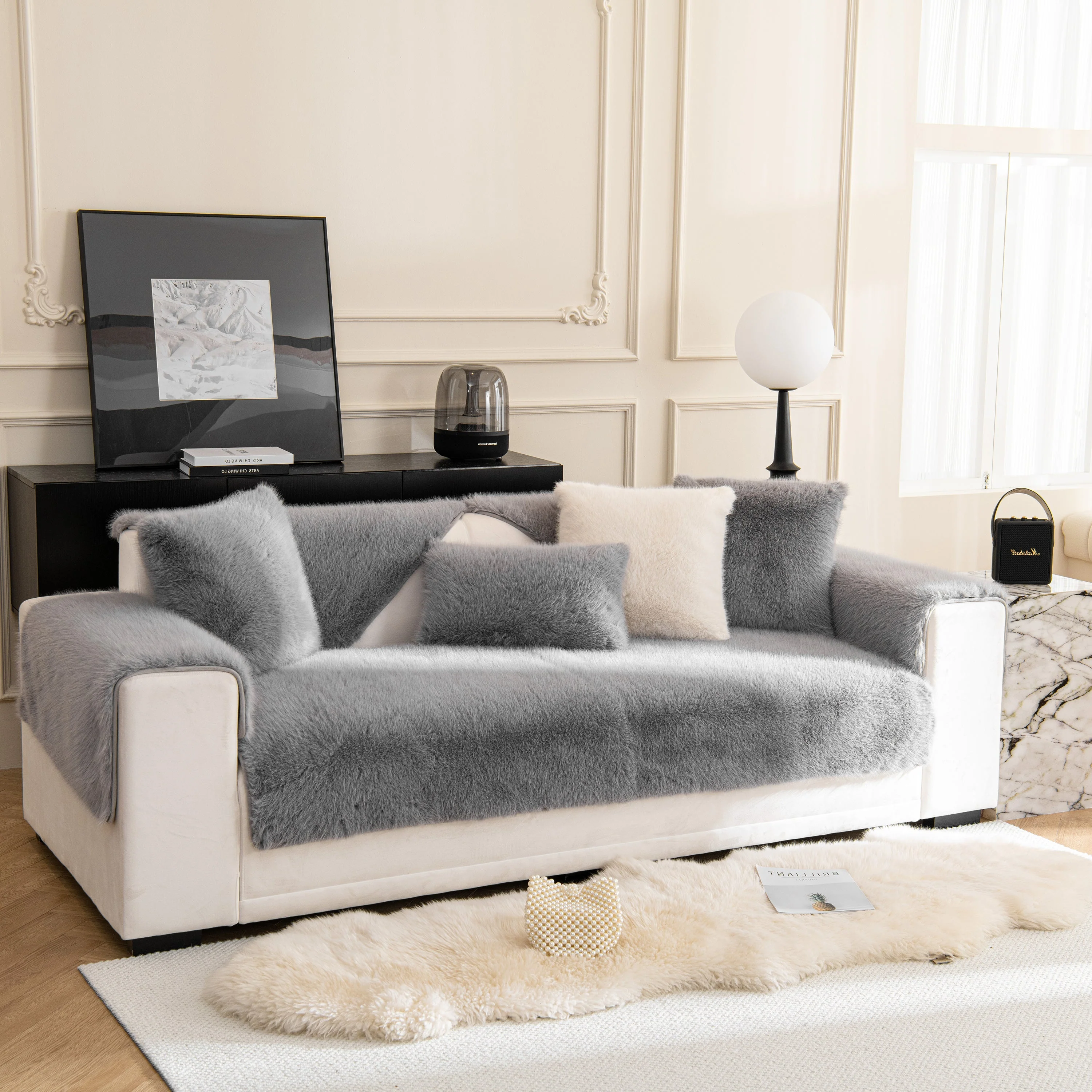 Faux Mink Velvet Luxury Fluffy Sofa Cushion, Winter Warm Thick Plush Non-slip Sofa Covers - Image 90