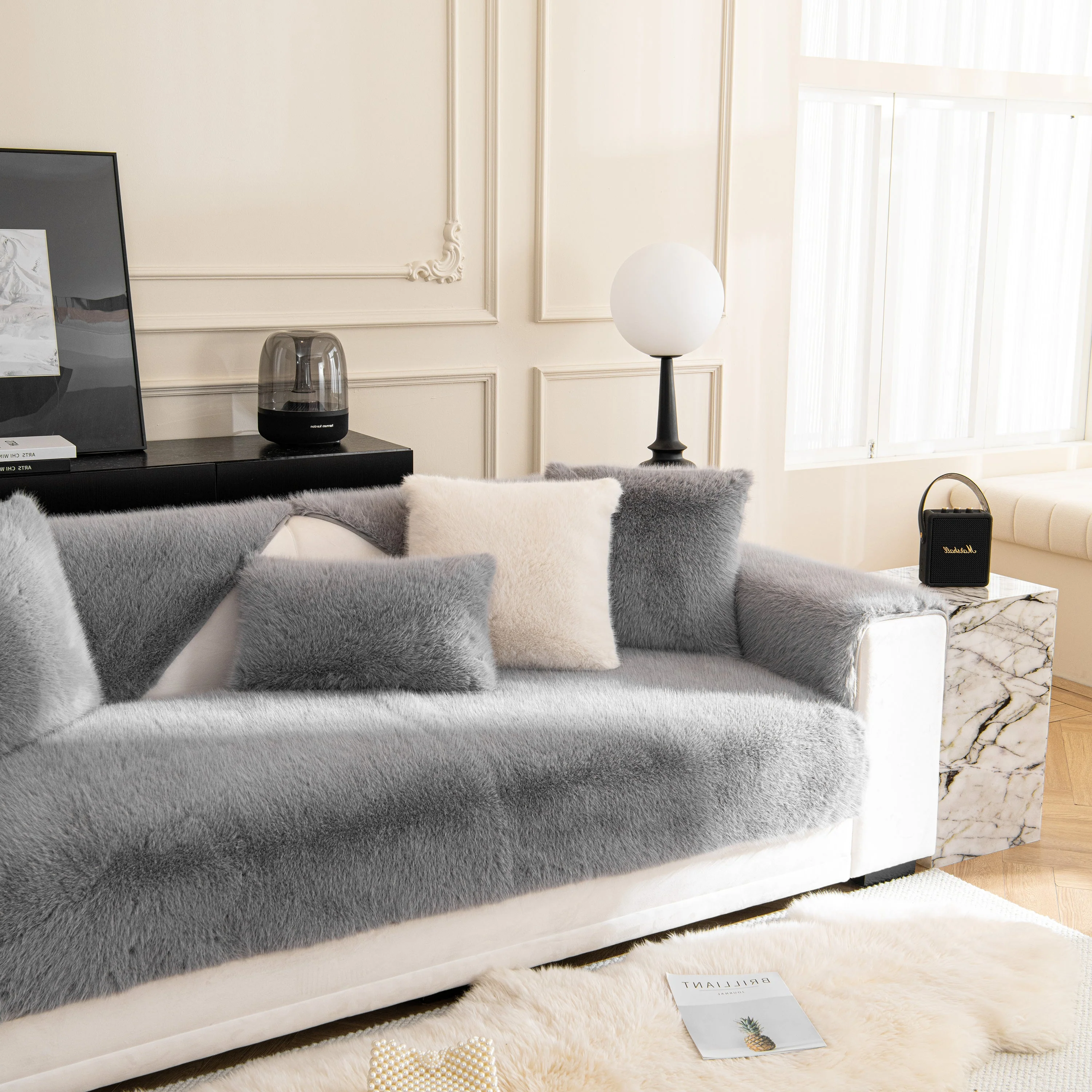 Faux Mink Velvet Luxury Fluffy Sofa Cushion, Winter Warm Thick Plush Non-slip Sofa Covers - Image 91