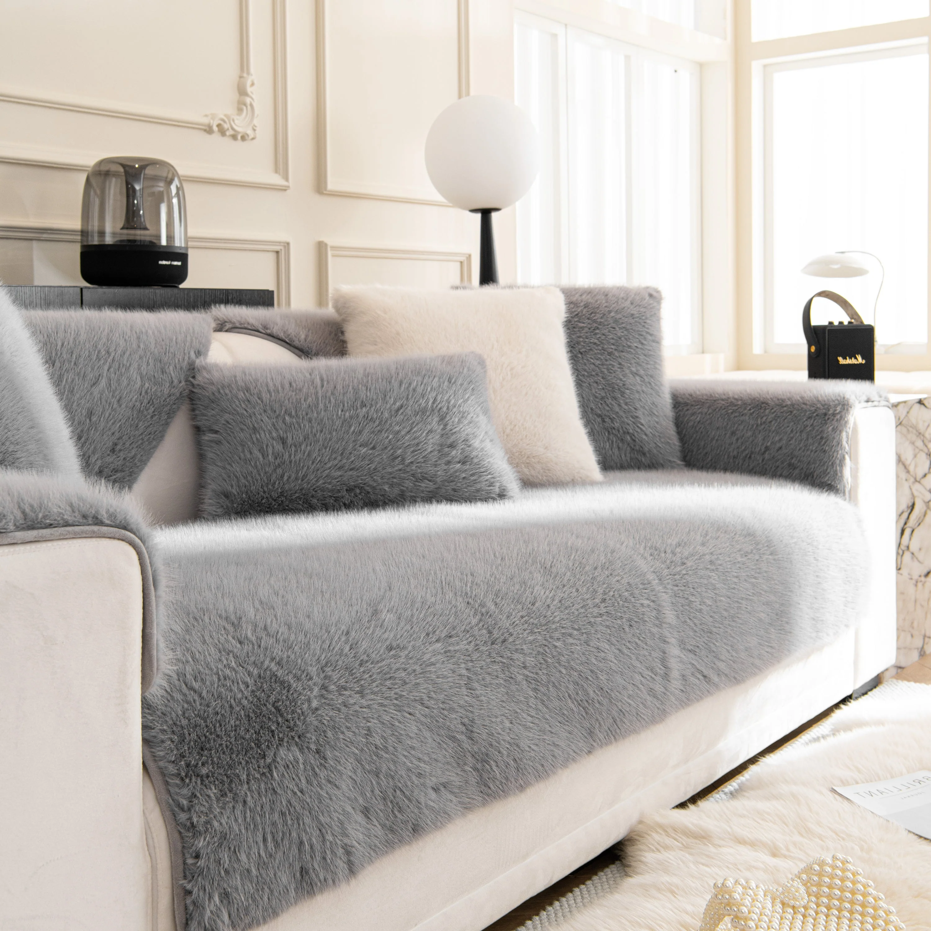Faux Mink Velvet Luxury Fluffy Sofa Cushion, Winter Warm Thick Plush Non-slip Sofa Covers - Image 94