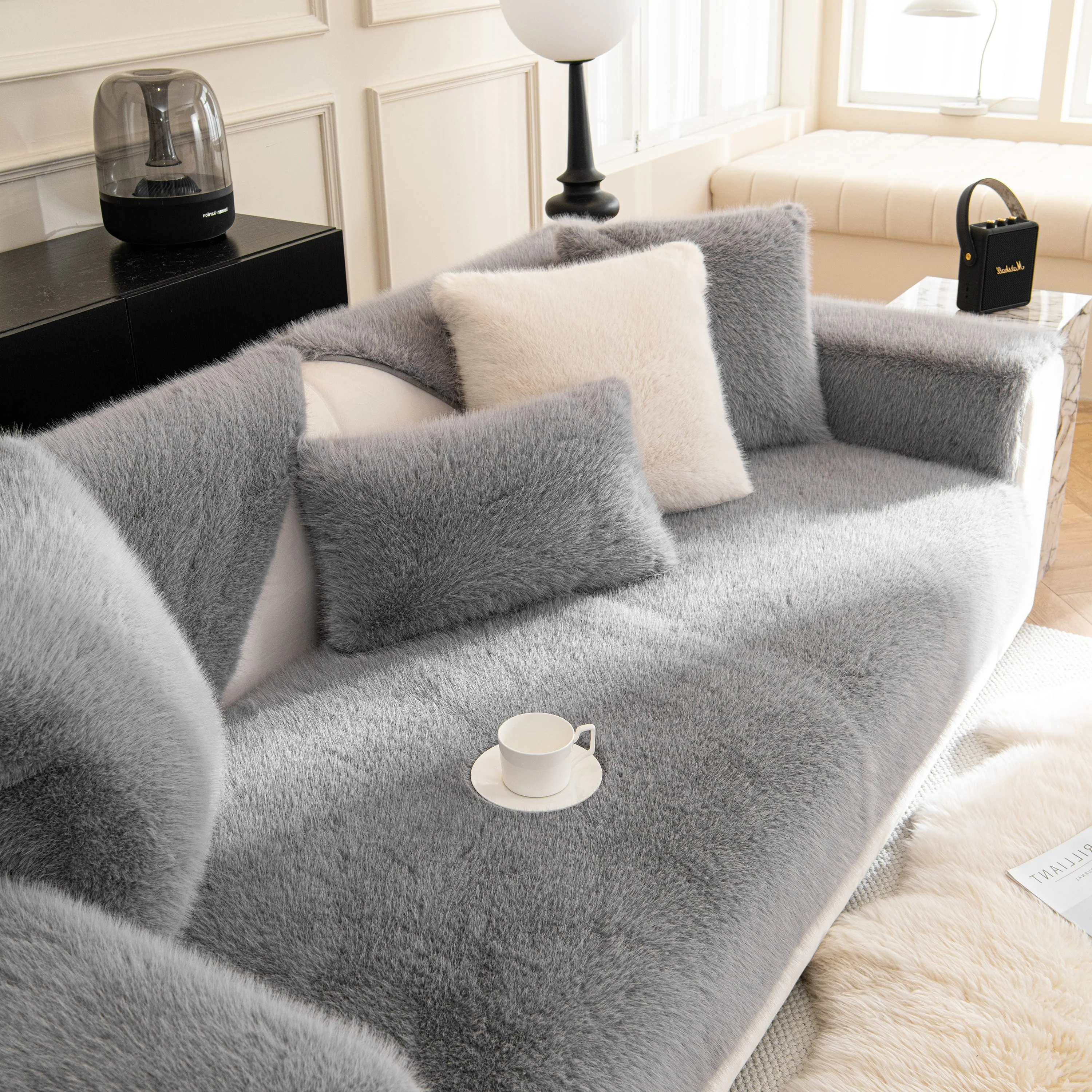 Faux Mink Velvet Luxury Fluffy Sofa Cushion, Winter Warm Thick Plush Non-slip Sofa Covers - Image 95