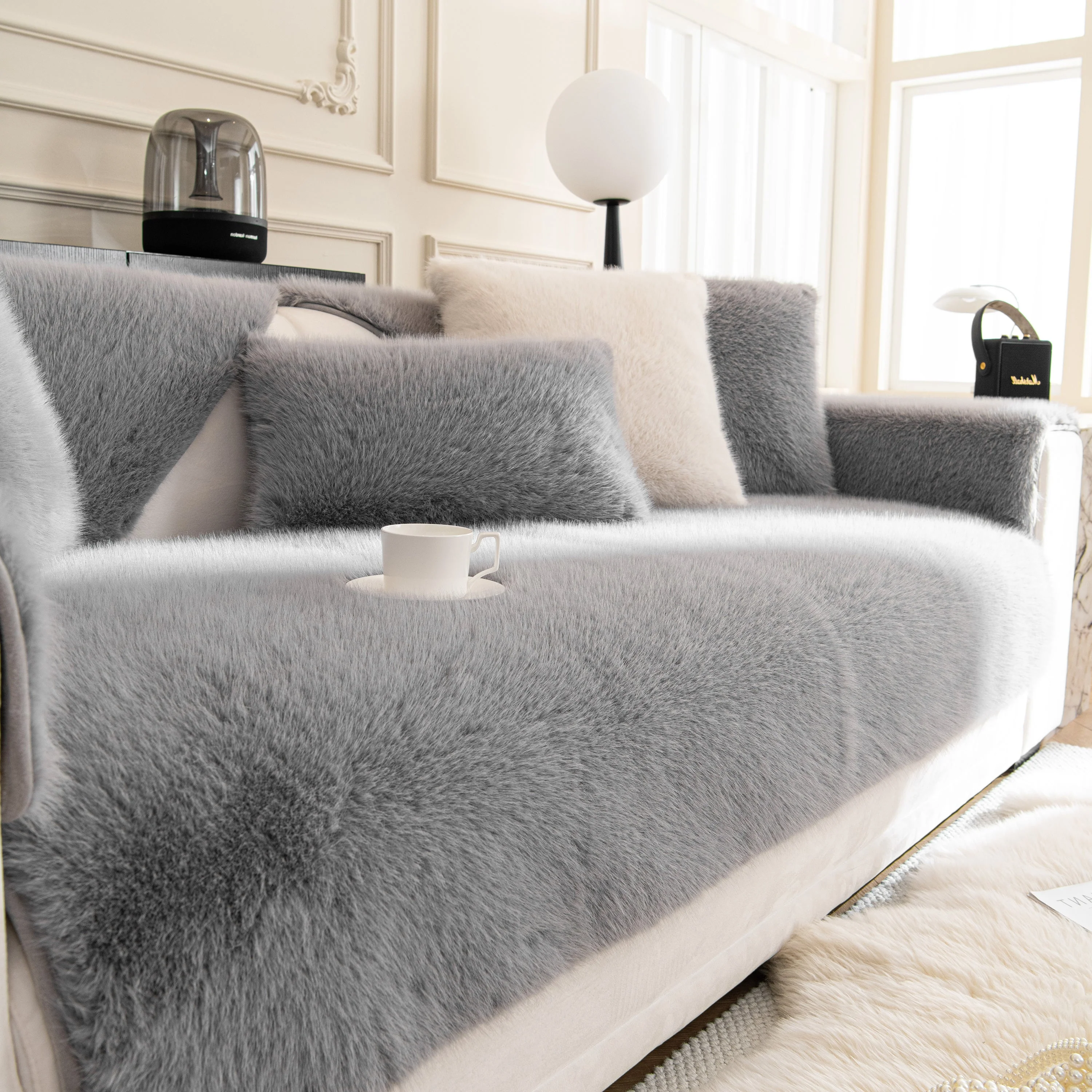 Faux Mink Velvet Luxury Fluffy Sofa Cushion, Winter Warm Thick Plush Non-slip Sofa Covers - Image 98