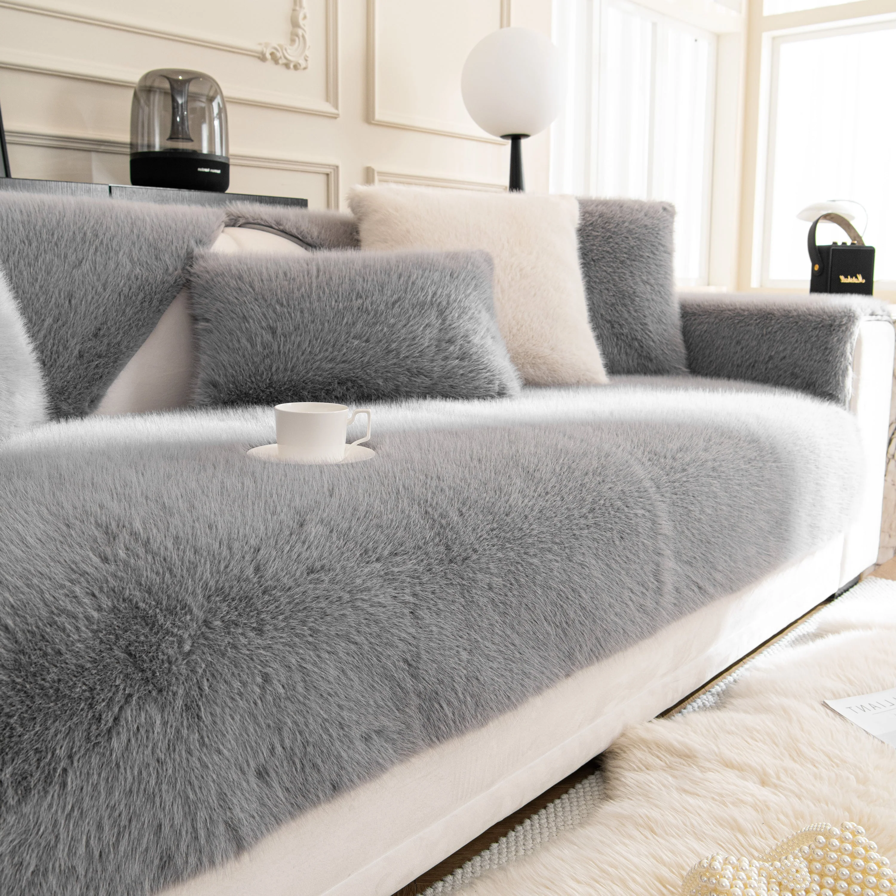 Faux Mink Velvet Luxury Fluffy Sofa Cushion, Winter Warm Thick Plush Non-slip Sofa Covers - Image 99