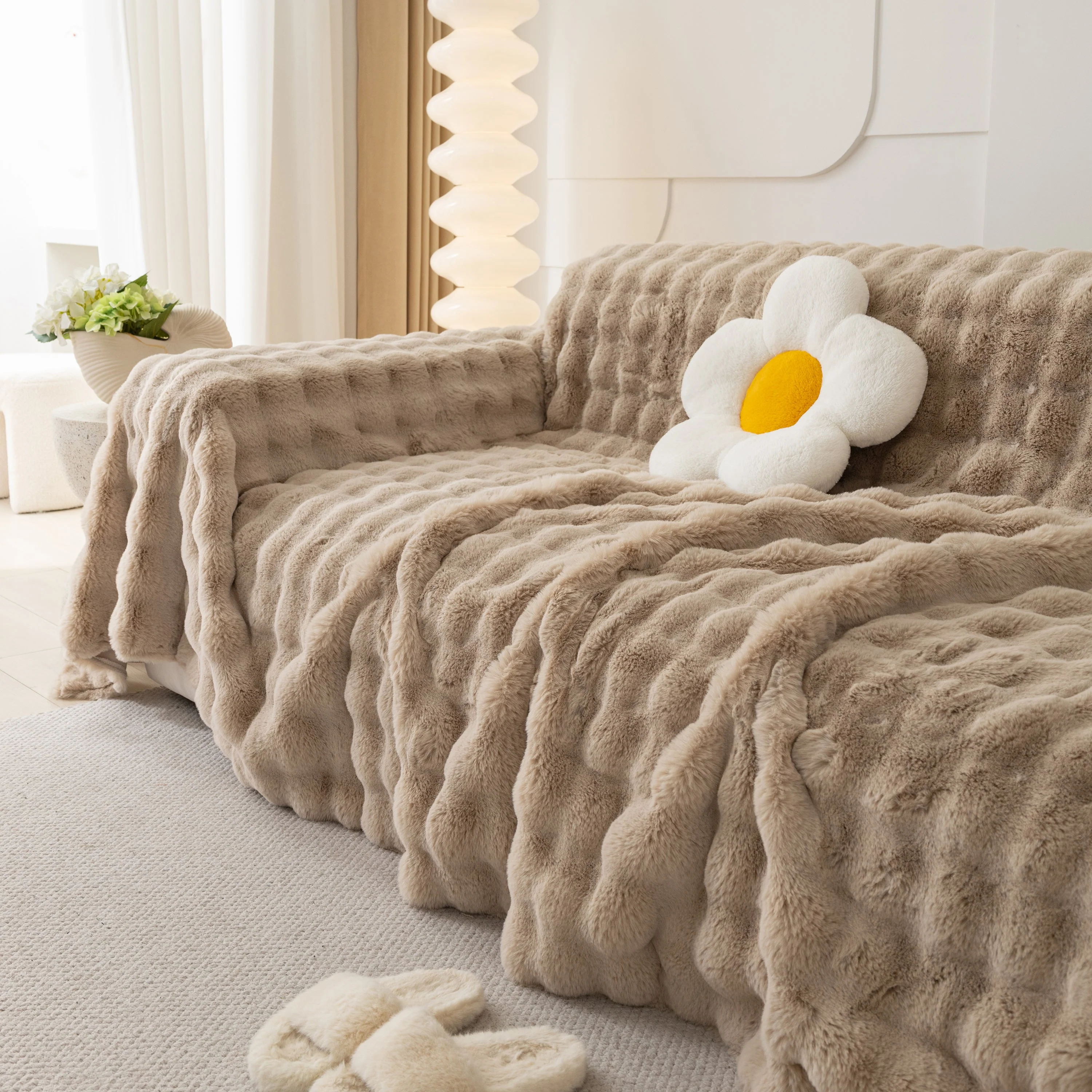 Faux Rabbit Fur Throws for Sofas, Stylish Throw Blankets for Couch and Couch Throw Cover - Image 28