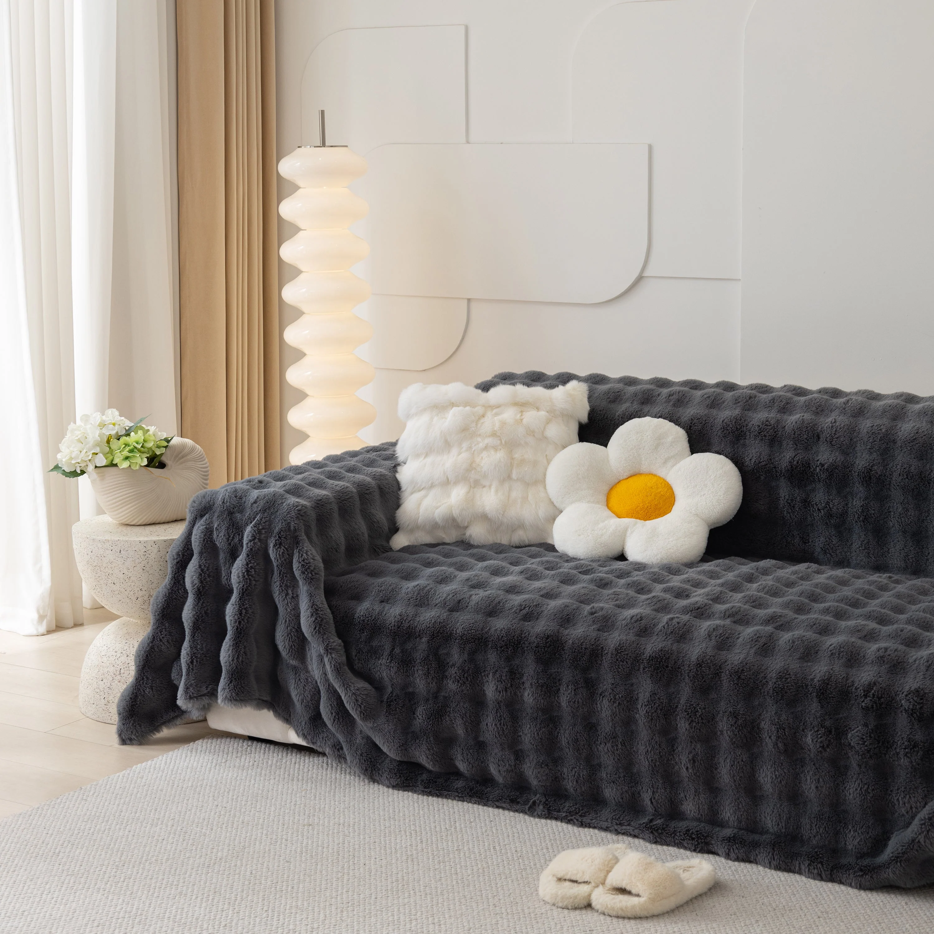Faux Rabbit Fur Throws for Sofas, Stylish Throw Blankets for Couch and Couch Throw Cover - Image 34