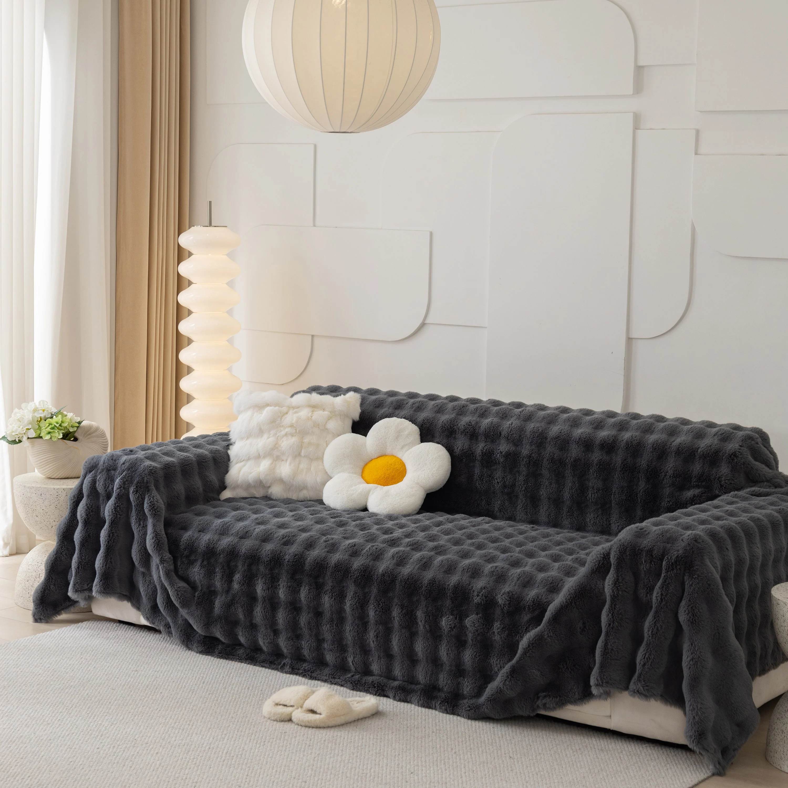 Faux Rabbit Fur Throws for Sofas, Stylish Throw Blankets for Couch and Couch Throw Cover - Image 35