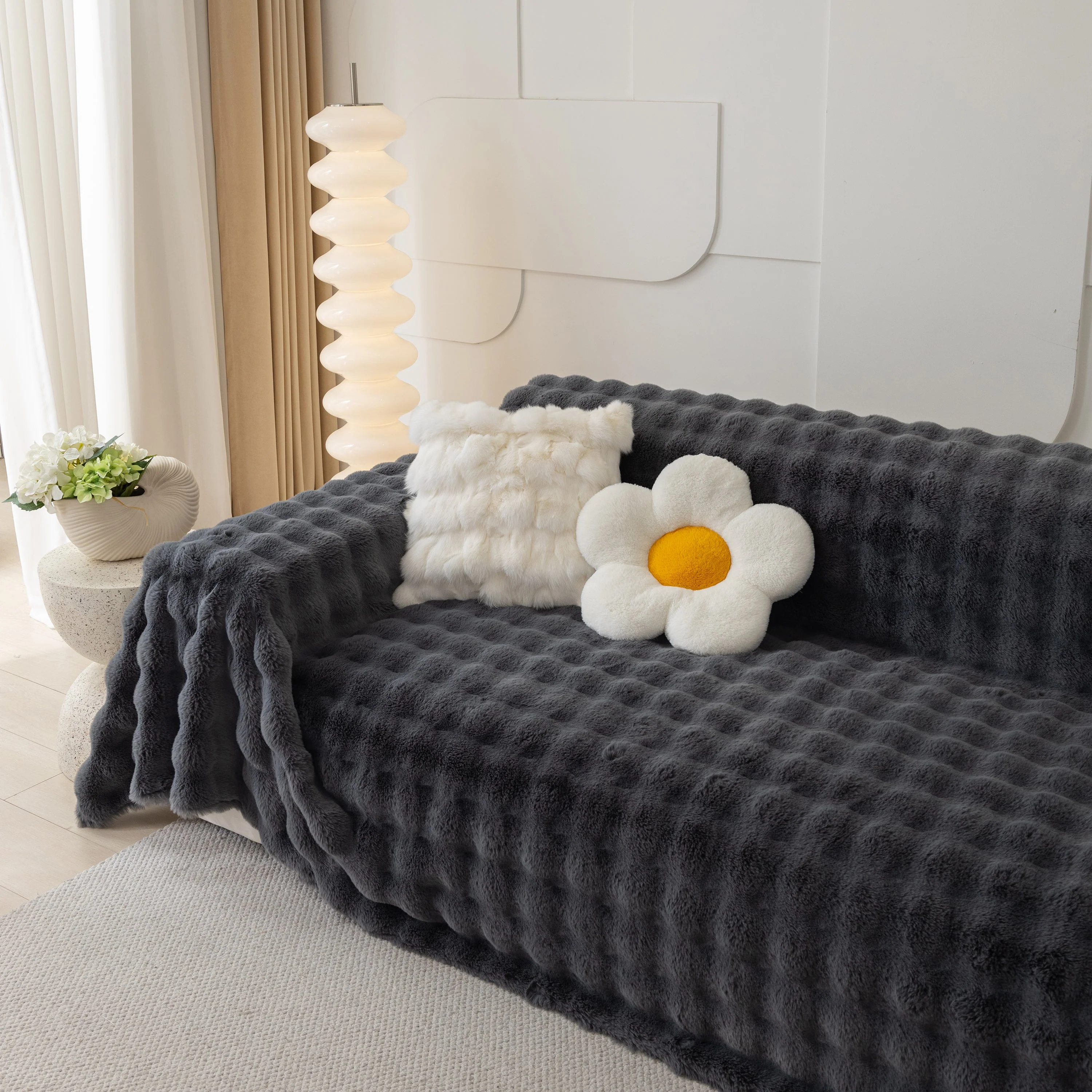 Faux Rabbit Fur Throws for Sofas, Stylish Throw Blankets for Couch and Couch Throw Cover - Image 37