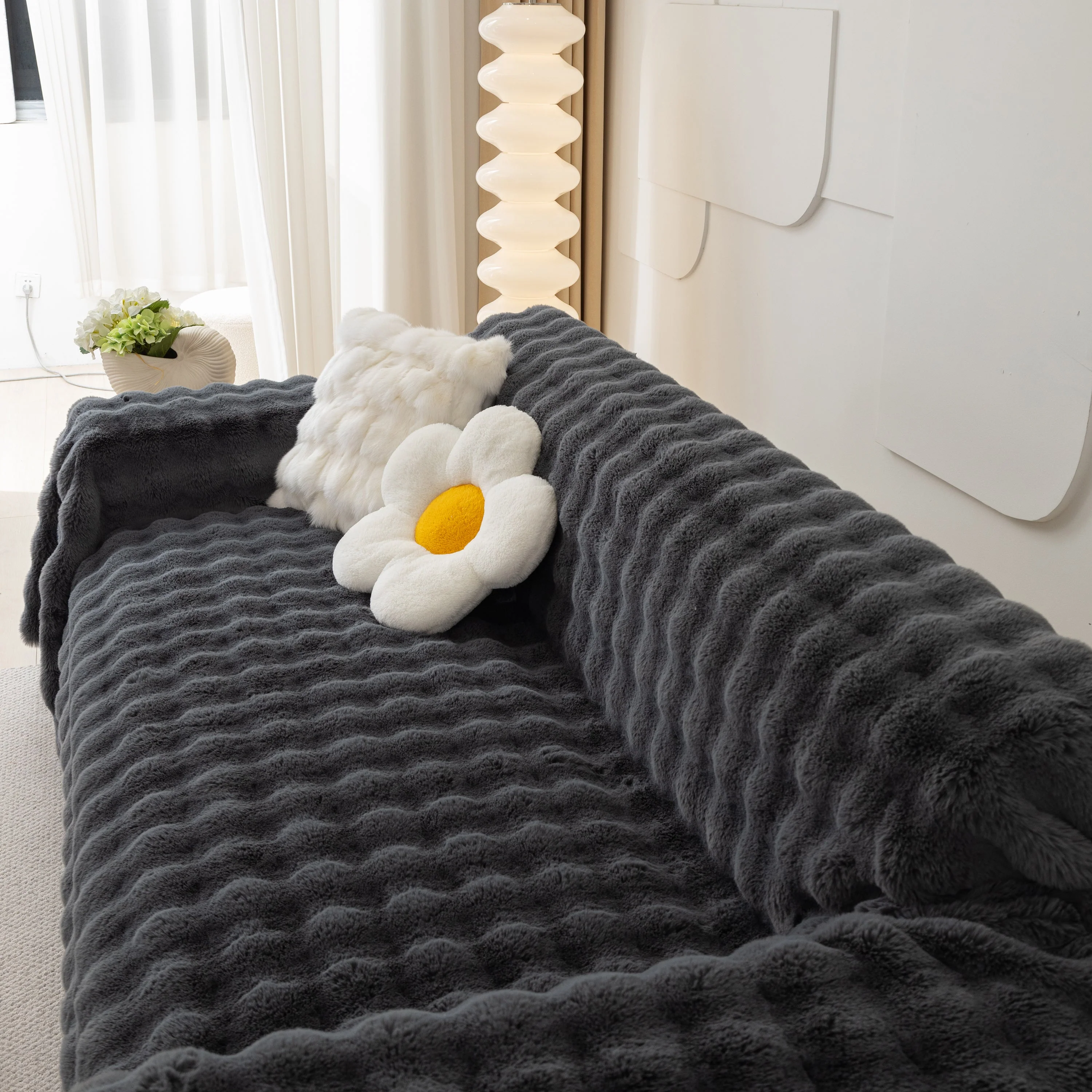 Faux Rabbit Fur Throws for Sofas, Stylish Throw Blankets for Couch and Couch Throw Cover - Image 38
