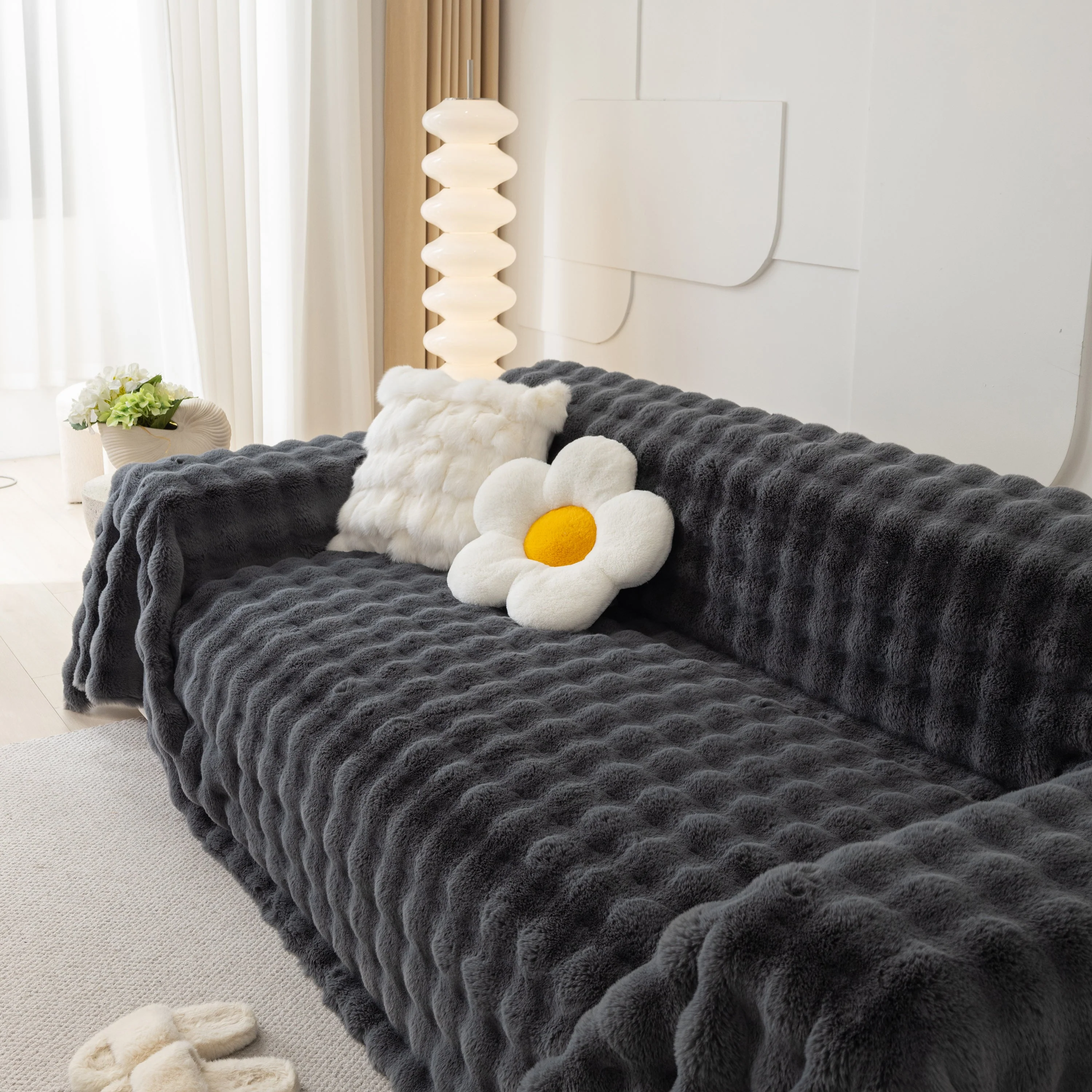 Faux Rabbit Fur Throws for Sofas, Stylish Throw Blankets for Couch and Couch Throw Cover - Image 39