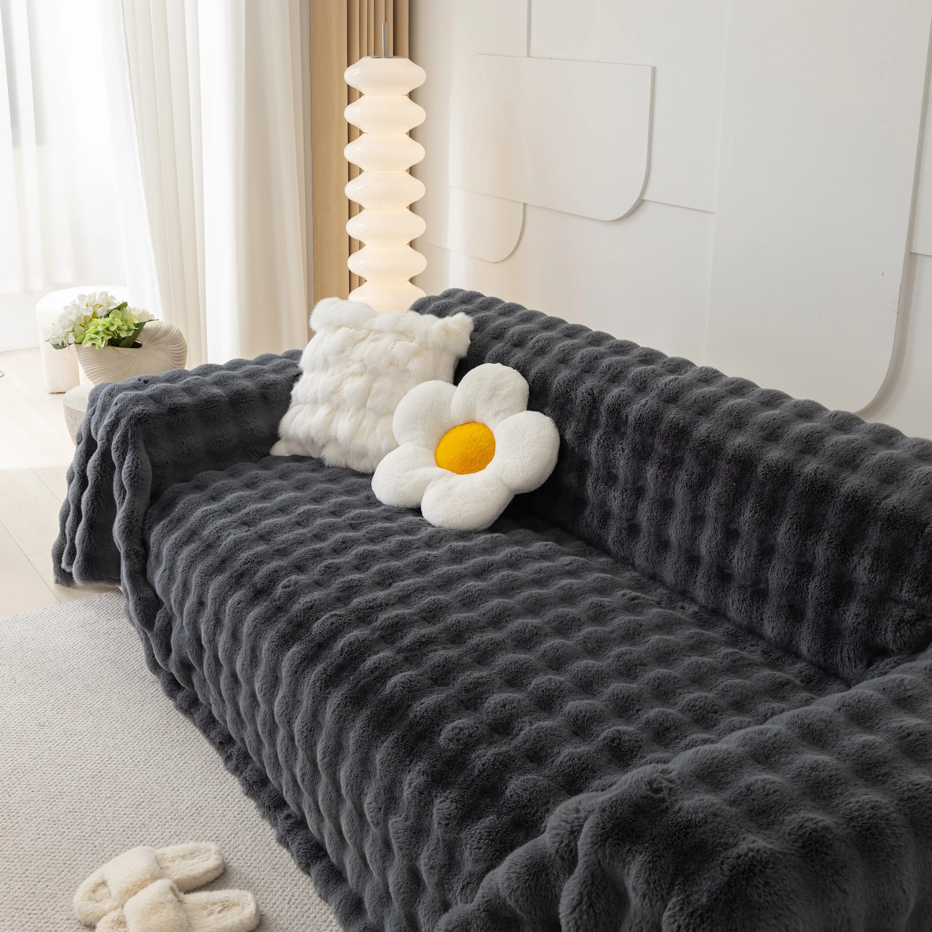 Faux Rabbit Fur Throws for Sofas, Stylish Throw Blankets for Couch and Couch Throw Cover - Image 40