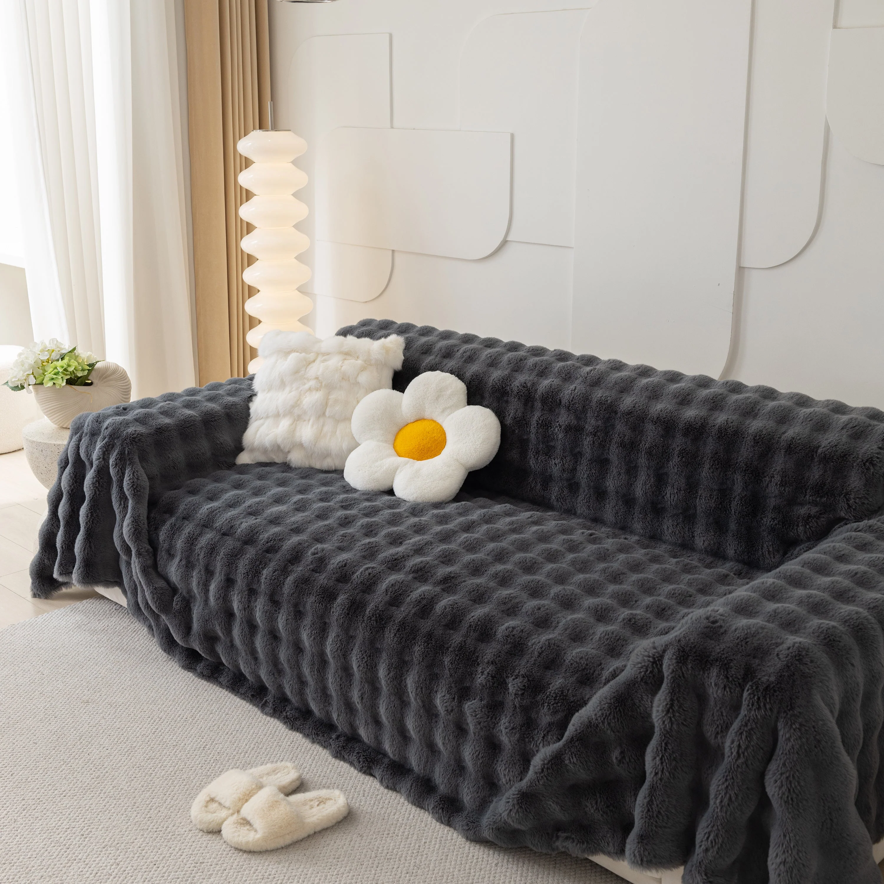Faux Rabbit Fur Throws for Sofas, Stylish Throw Blankets for Couch and Couch Throw Cover - Image 41