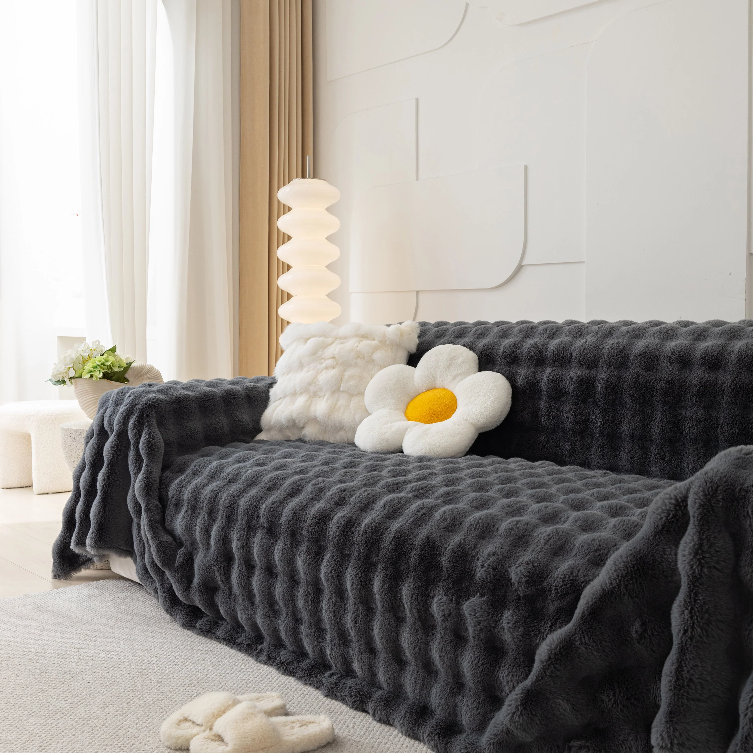 Faux Rabbit Fur Throws for Sofas, Stylish Throw Blankets for Couch and Couch Throw Cover - Image 42