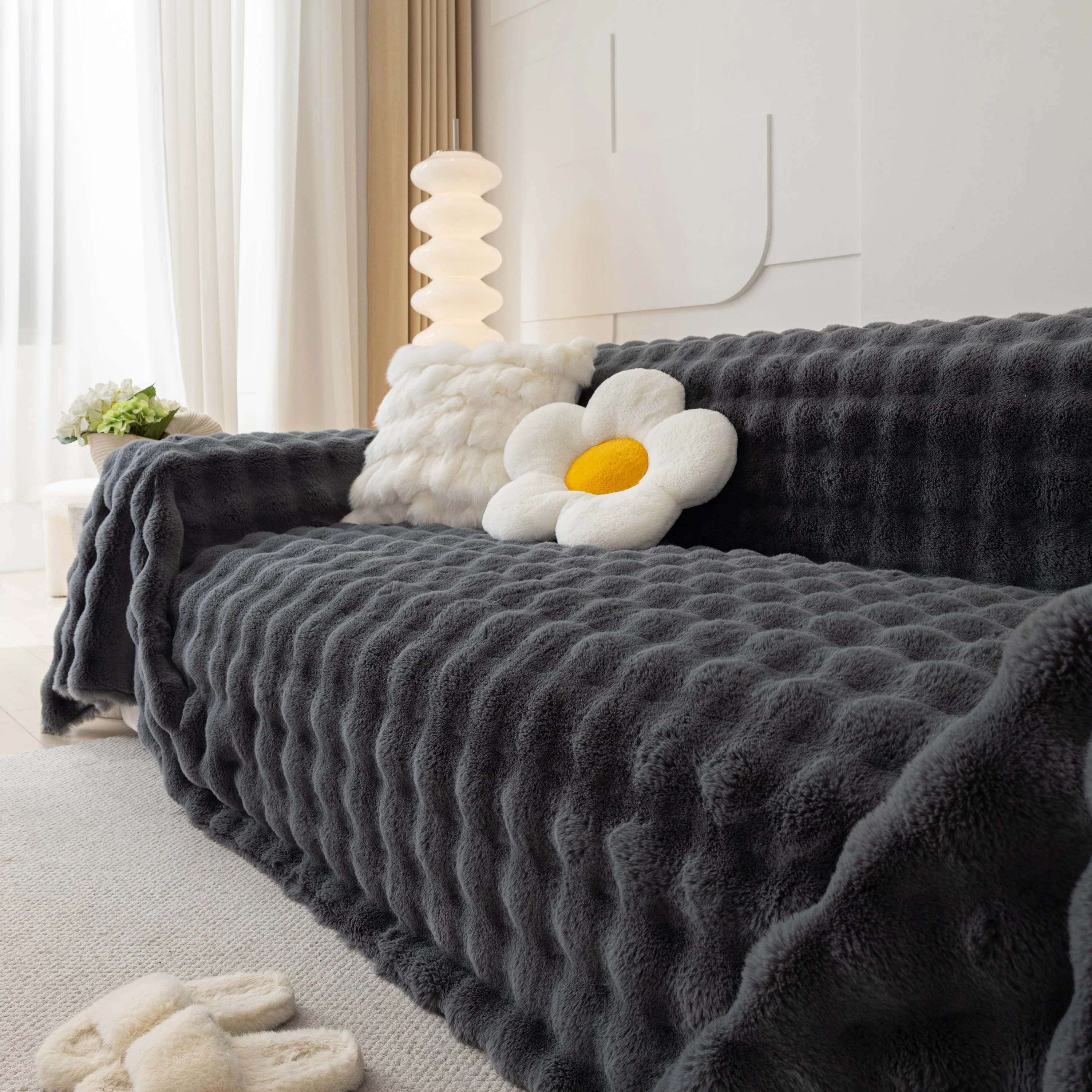 Faux Rabbit Fur Throws for Sofas, Stylish Throw Blankets for Couch and Couch Throw Cover - Image 43