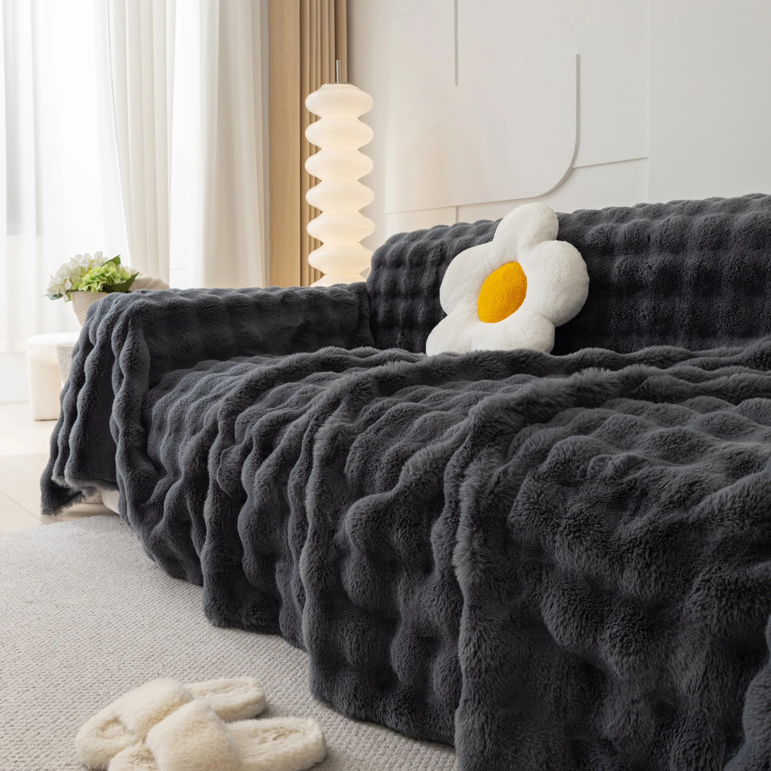 Faux Rabbit Fur Throws for Sofas, Stylish Throw Blankets for Couch and Couch Throw Cover - Image 47