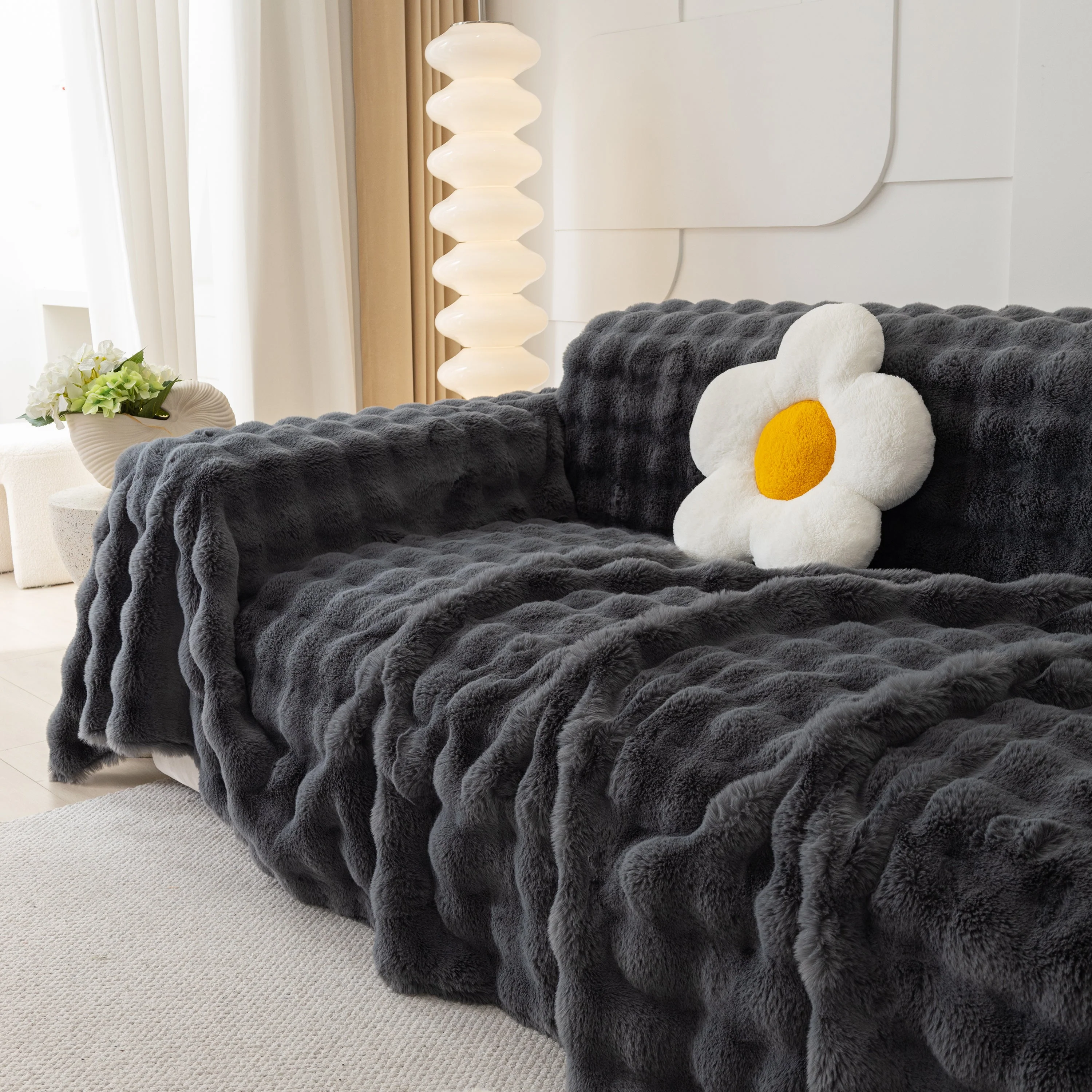 Faux Rabbit Fur Throws for Sofas, Stylish Throw Blankets for Couch and Couch Throw Cover - Image 48