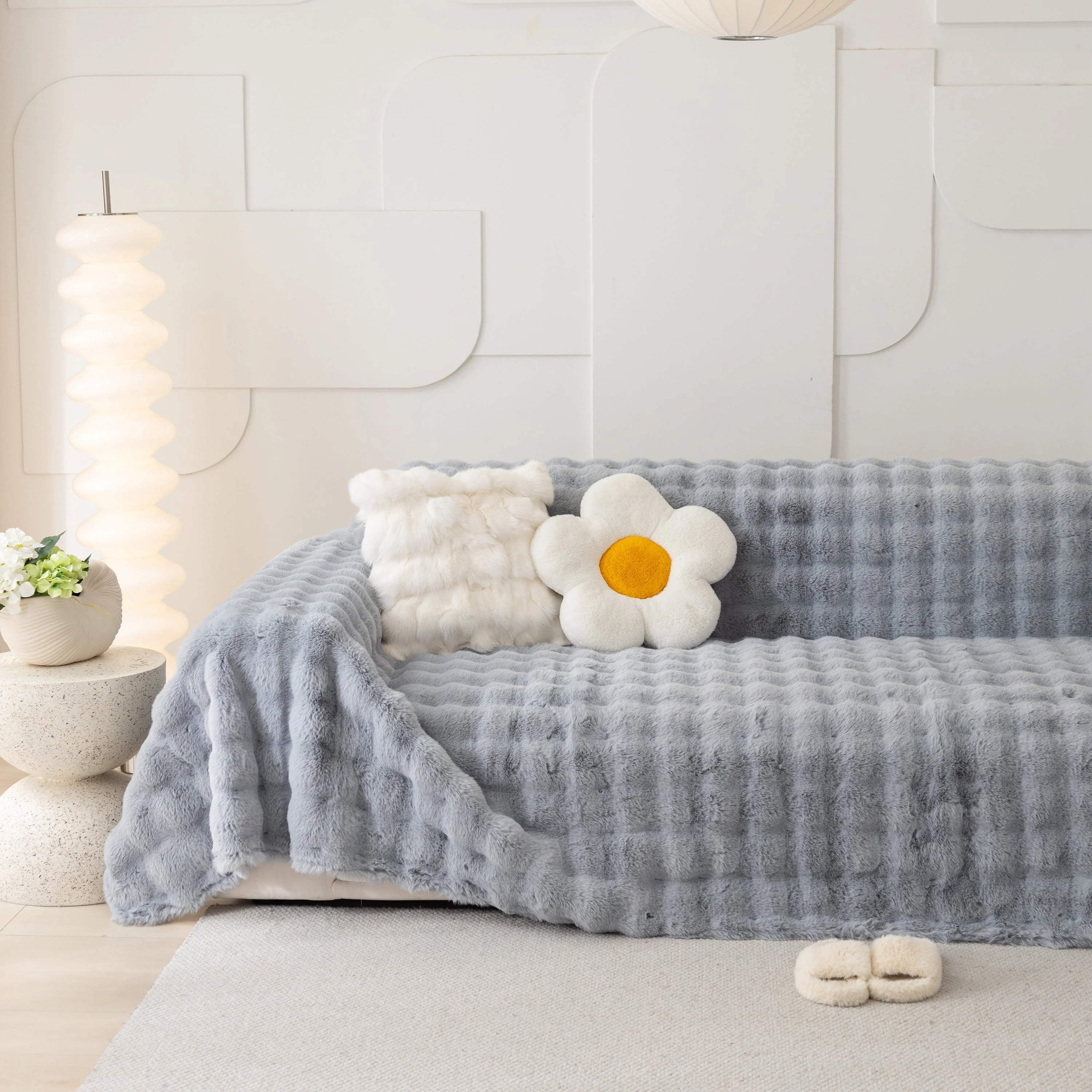 Faux Rabbit Fur Throws for Sofas, Stylish Throw Blankets for Couch and Couch Throw Cover - Image 56