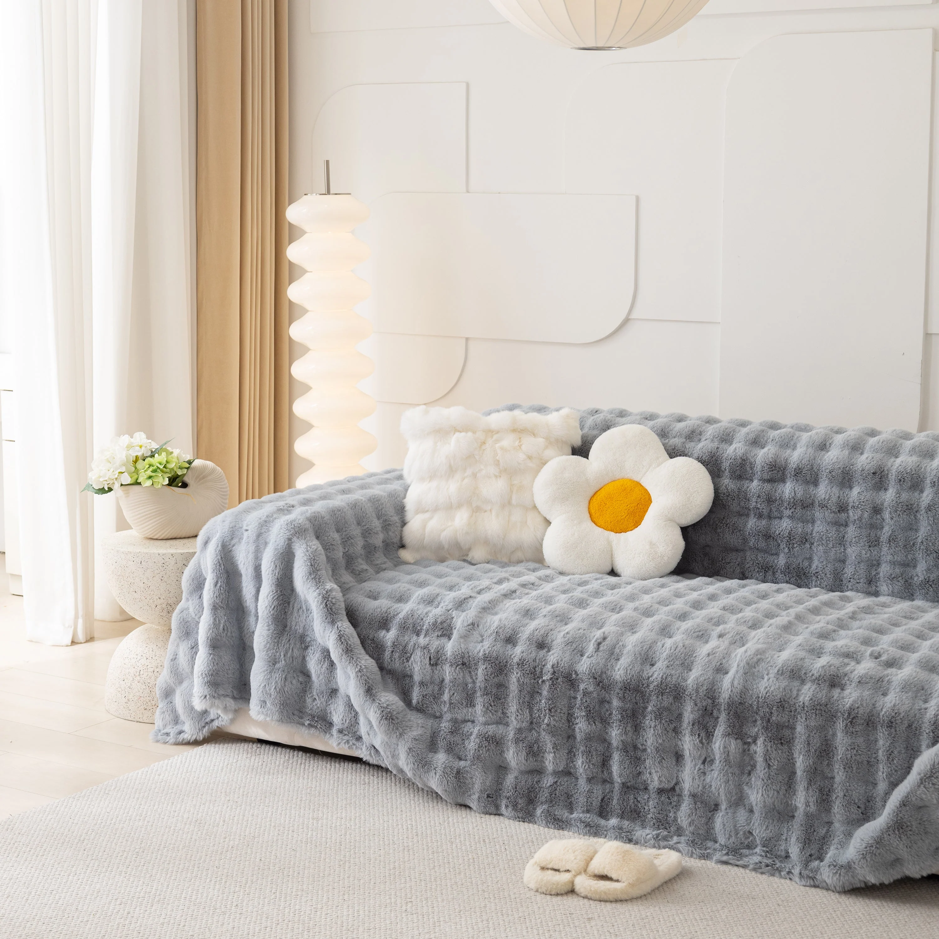 Faux Rabbit Fur Throws for Sofas, Stylish Throw Blankets for Couch and Couch Throw Cover - Image 57