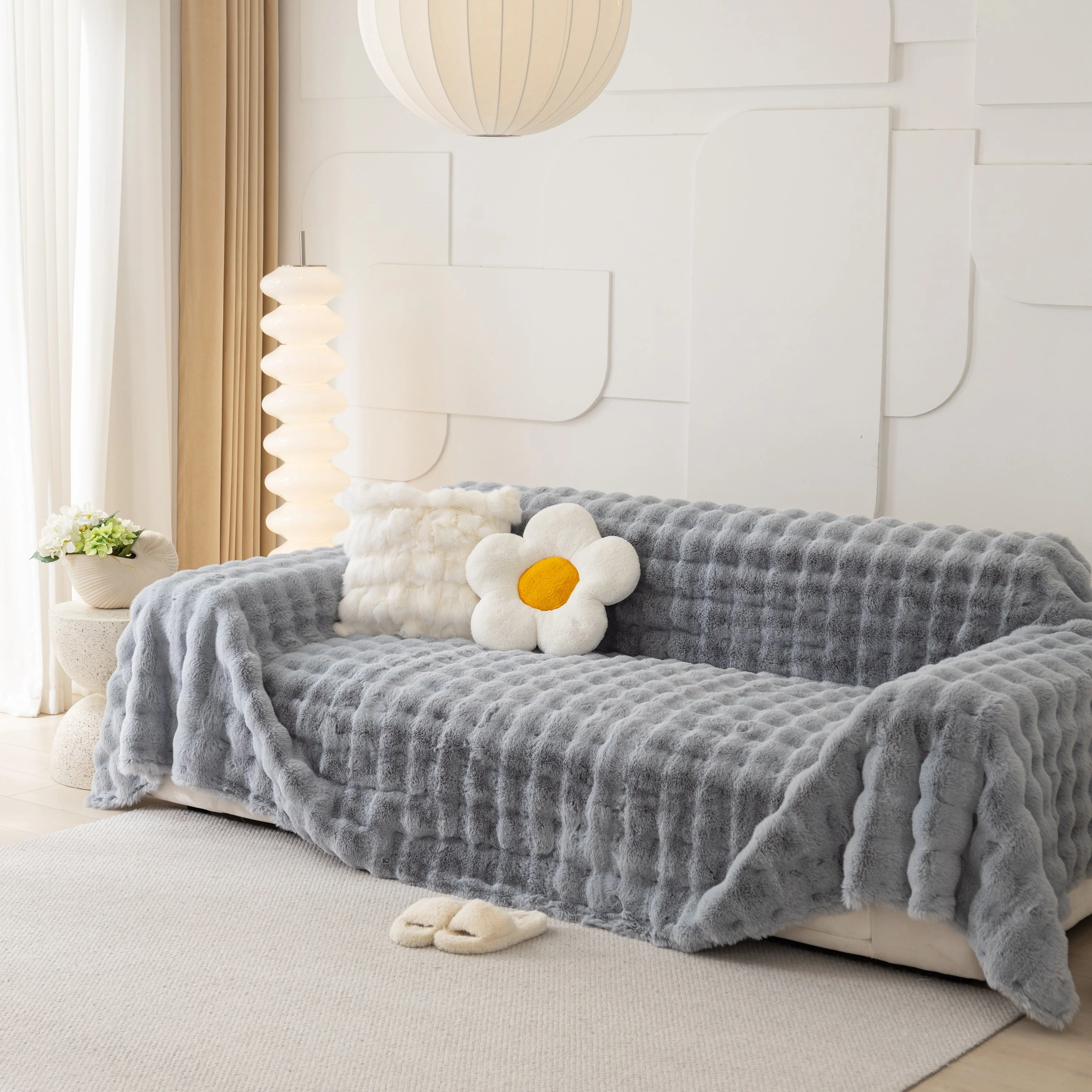 Faux Rabbit Fur Throws for Sofas, Stylish Throw Blankets for Couch and Couch Throw Cover - Image 58
