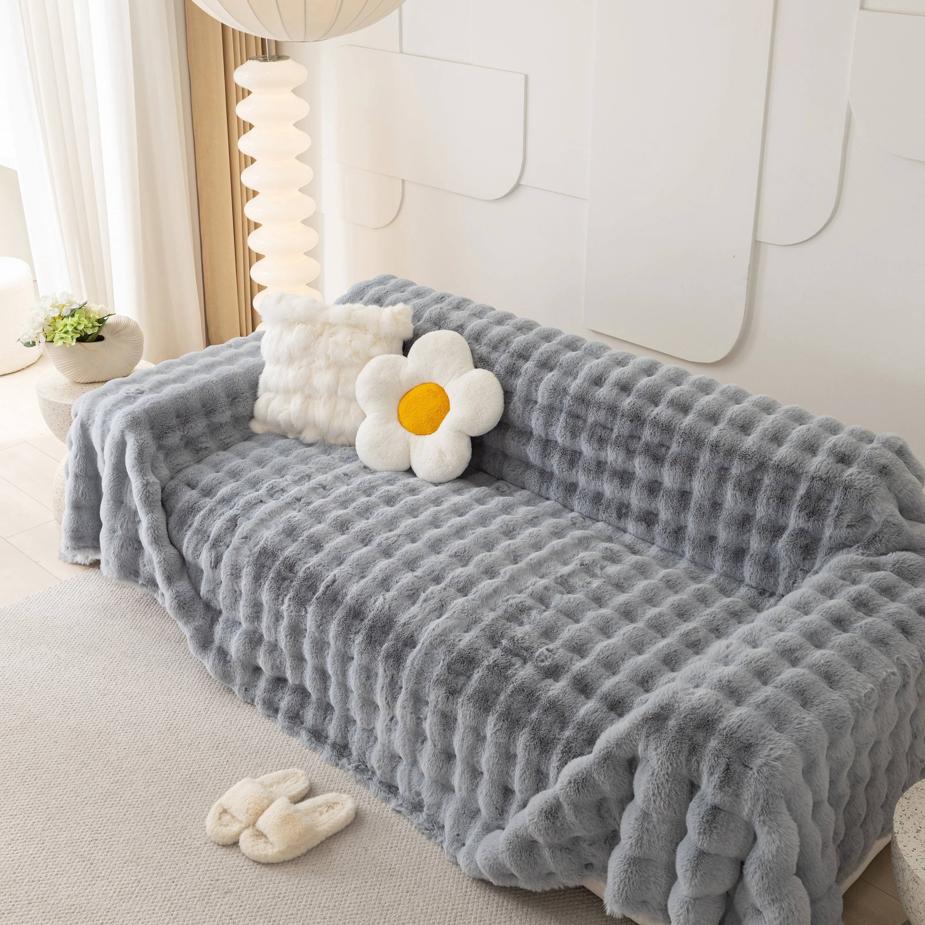 Faux Rabbit Fur Throws for Sofas, Stylish Throw Blankets for Couch and Couch Throw Cover - Image 59