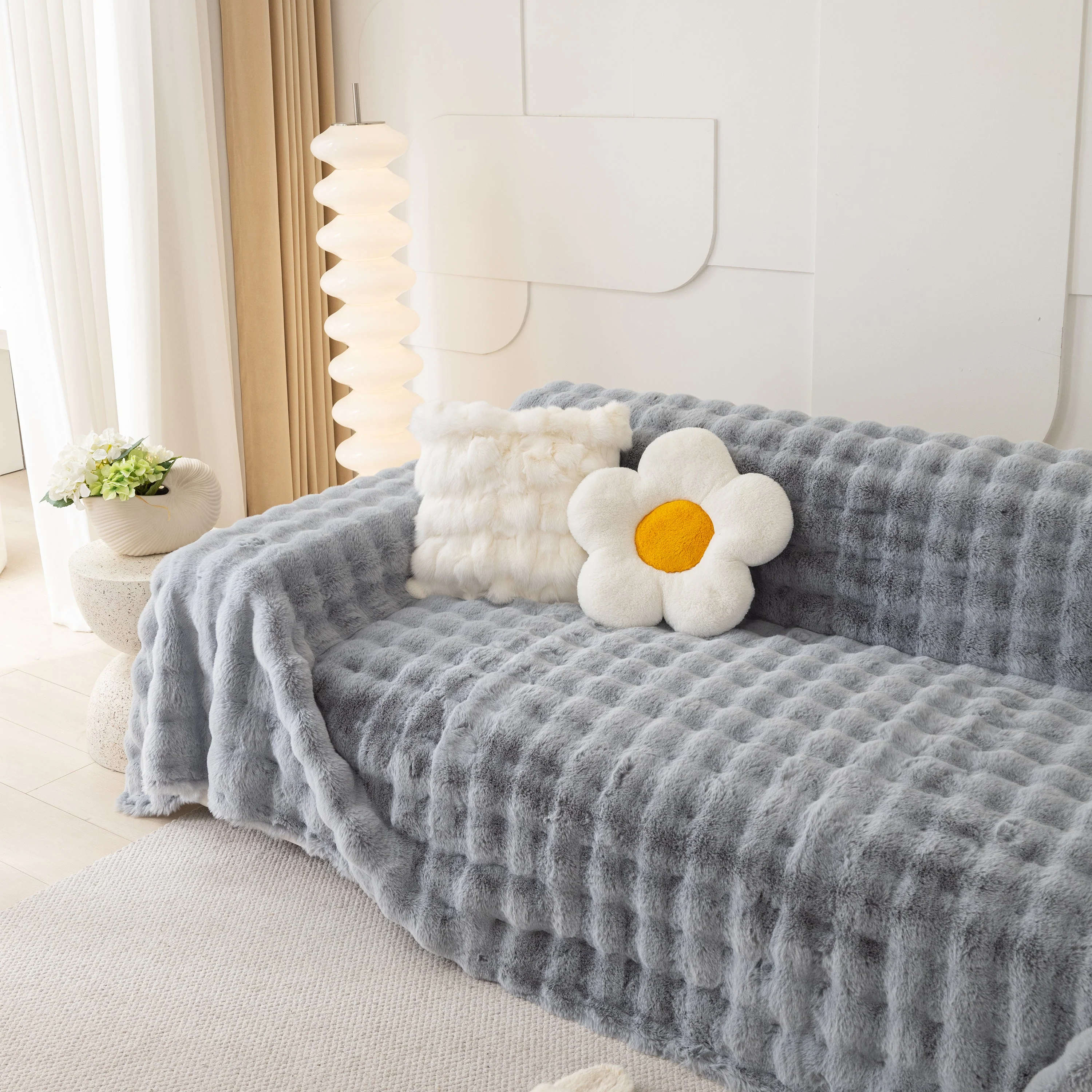 Faux Rabbit Fur Throws for Sofas, Stylish Throw Blankets for Couch and Couch Throw Cover - Image 60
