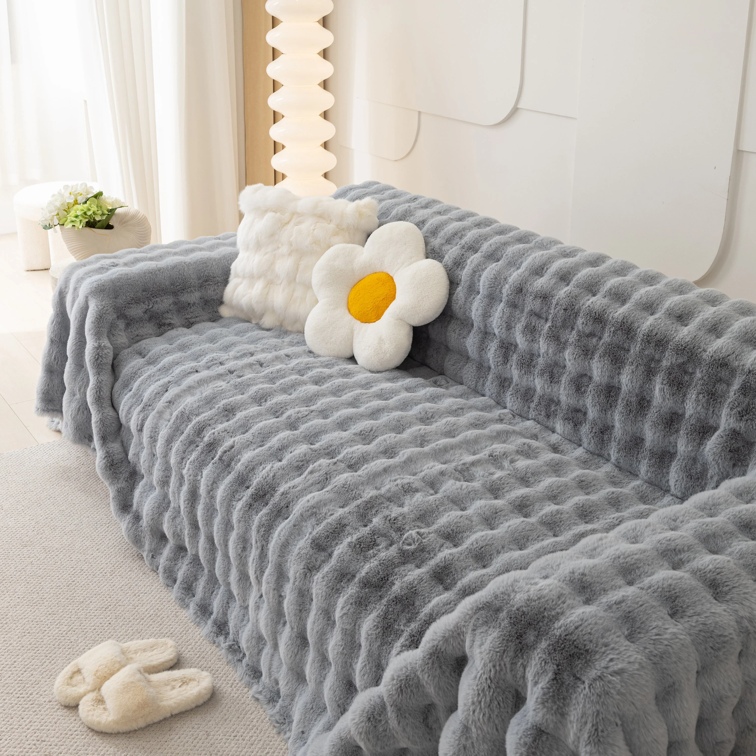Faux Rabbit Fur Throws for Sofas, Stylish Throw Blankets for Couch and Couch Throw Cover - Image 63