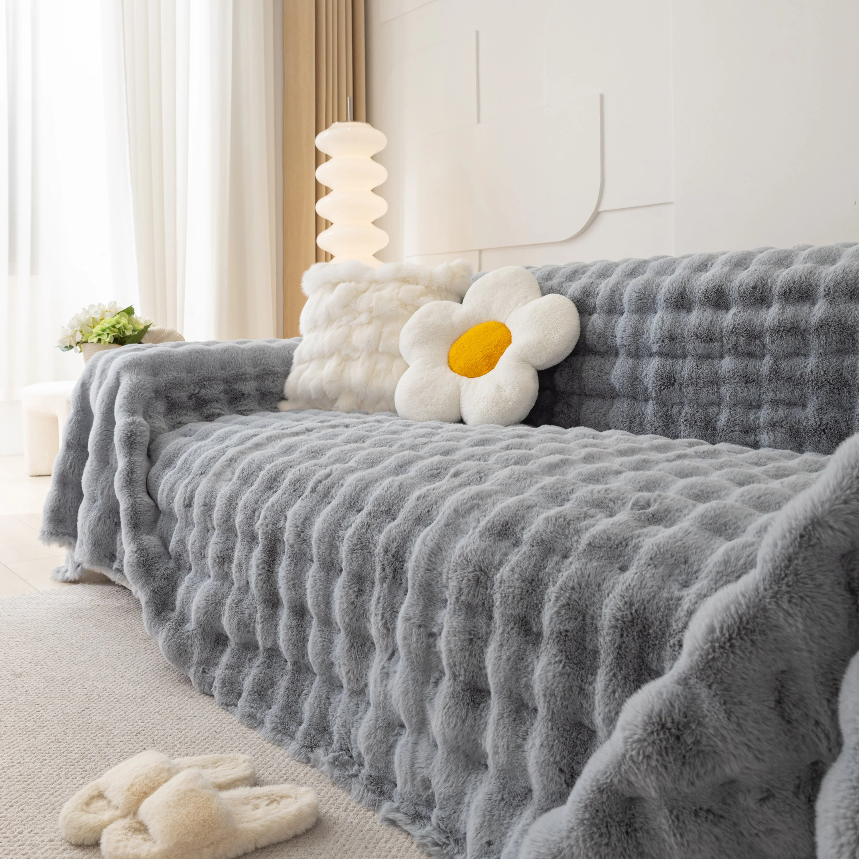 Faux Rabbit Fur Throws for Sofas, Stylish Throw Blankets for Couch and Couch Throw Cover - Image 66