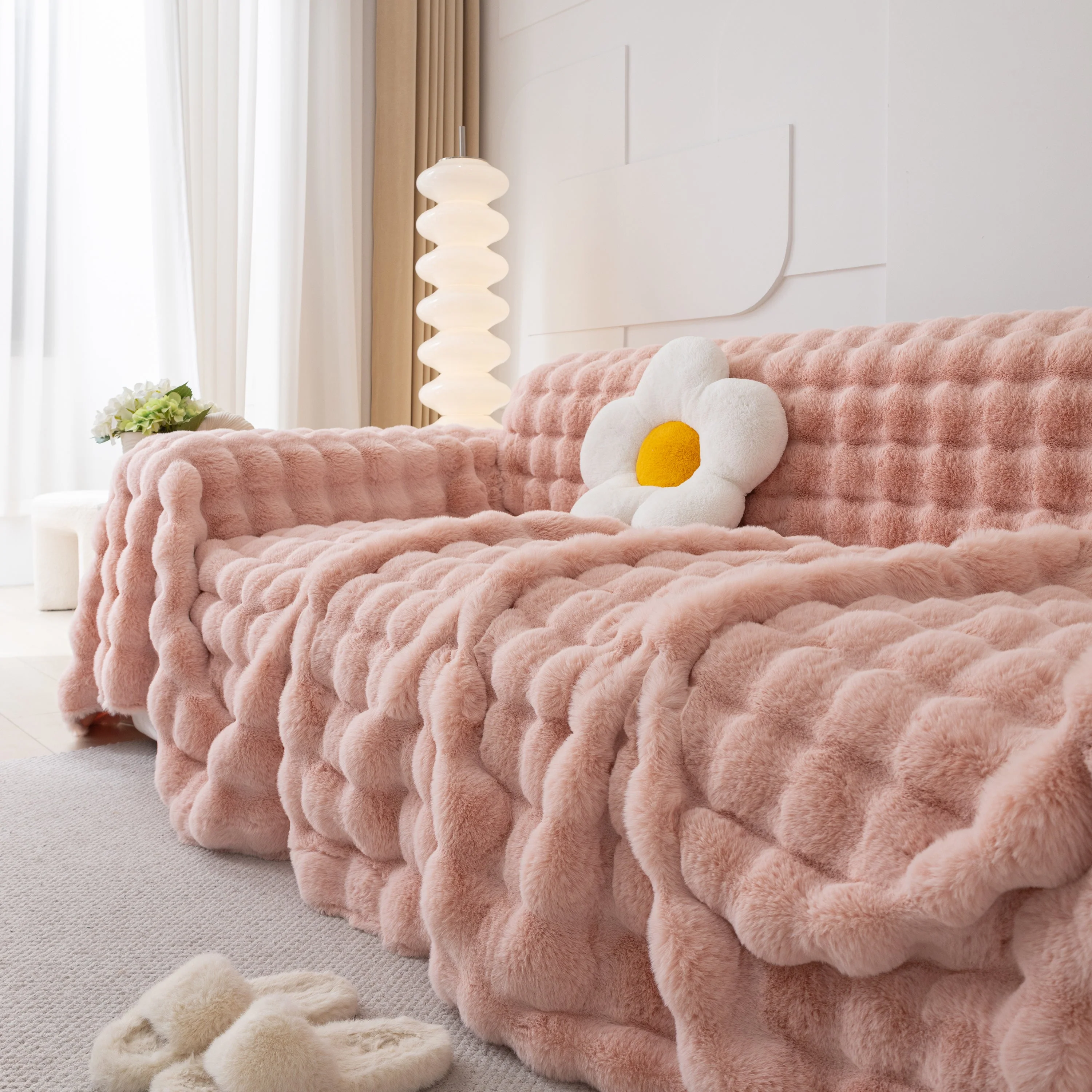 Faux Rabbit Fur Throws for Sofas, Stylish Throw Blankets for Couch and Couch Throw Cover - Image 94