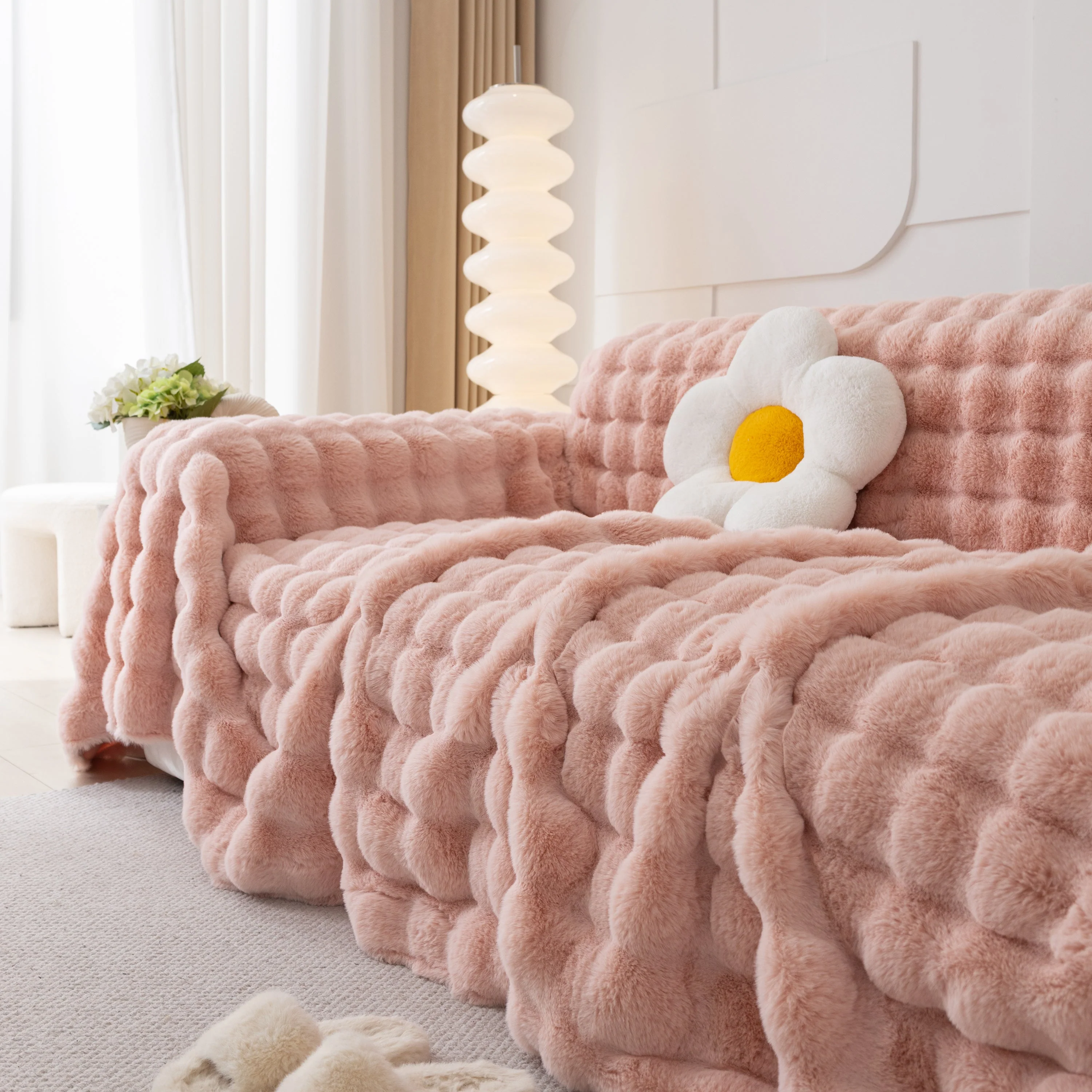 Faux Rabbit Fur Throws for Sofas, Stylish Throw Blankets for Couch and Couch Throw Cover - Image 95