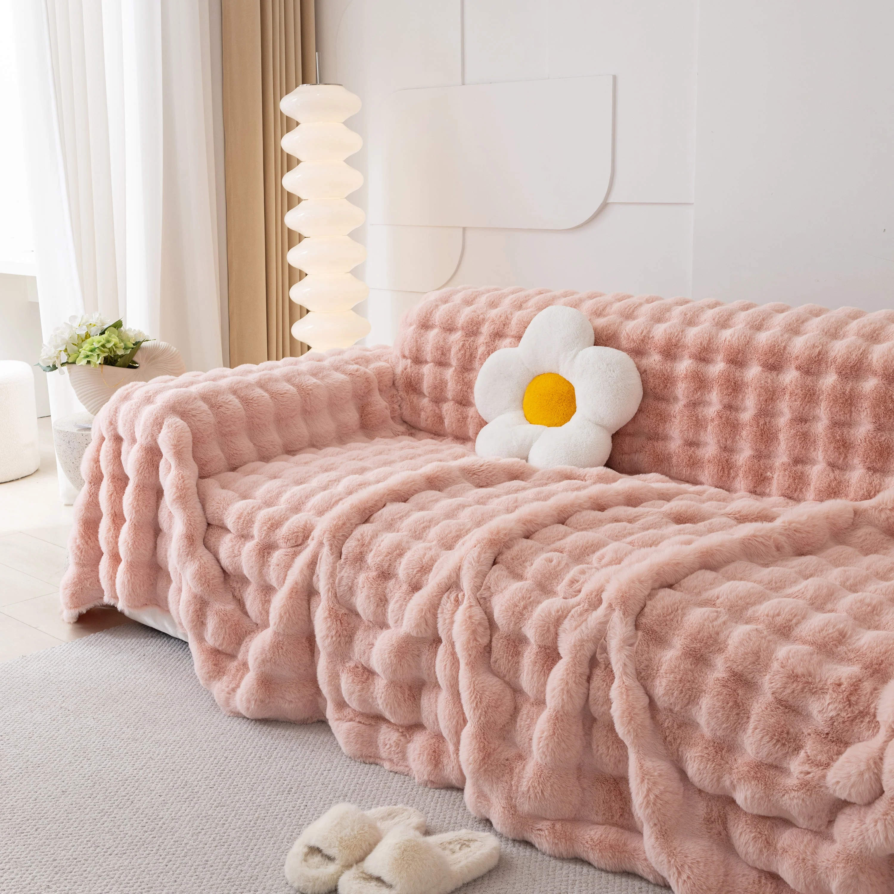 Faux Rabbit Fur Throws for Sofas, Stylish Throw Blankets for Couch and Couch Throw Cover - Image 96