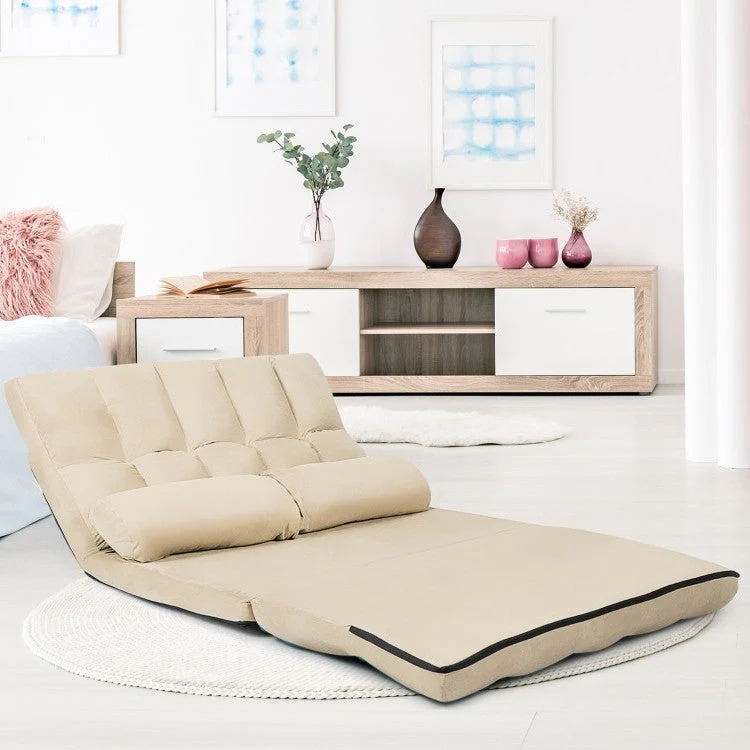 Faux Suede Minimalist 5 Tilt Foldable Floor Sofa Bed Detachable Cloth Cover in Beige - Image 2