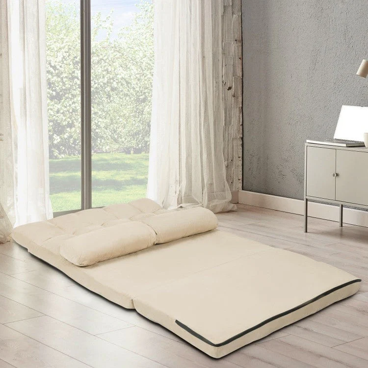 Faux Suede Minimalist 5 Tilt Foldable Floor Sofa Bed Detachable Cloth Cover in Beige - Image 3