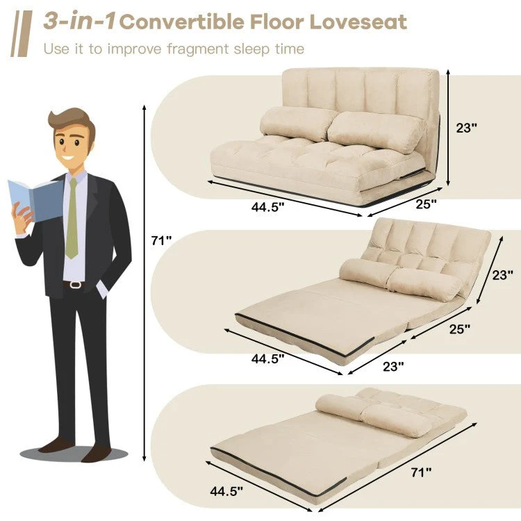 Faux Suede Minimalist 5 Tilt Foldable Floor Sofa Bed Detachable Cloth Cover in Beige - Image 4