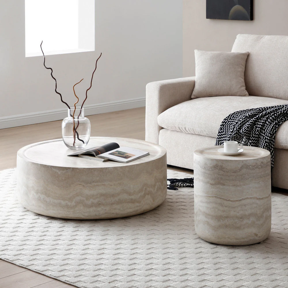 Faux Travertine Coffee Table Set of 2 - Image 2