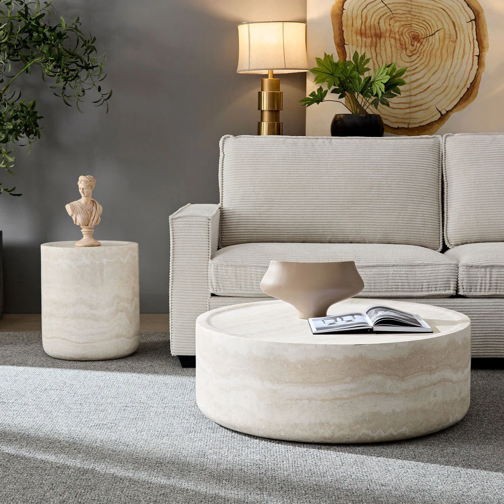 Faux Travertine Coffee Table Set of 2 - Image 3
