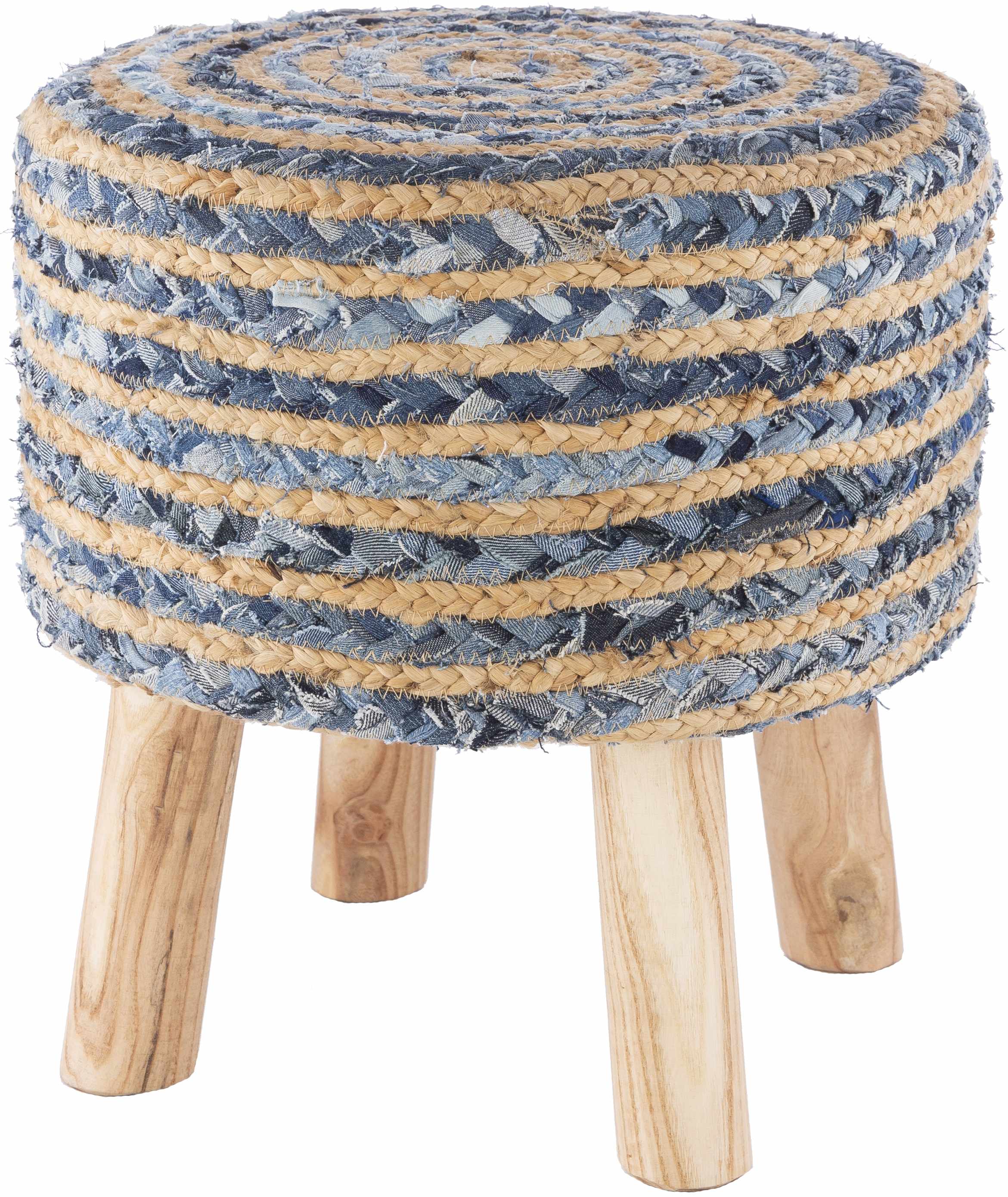Fermont Hand Crafted Denim Jute Ottoman - Image 2
