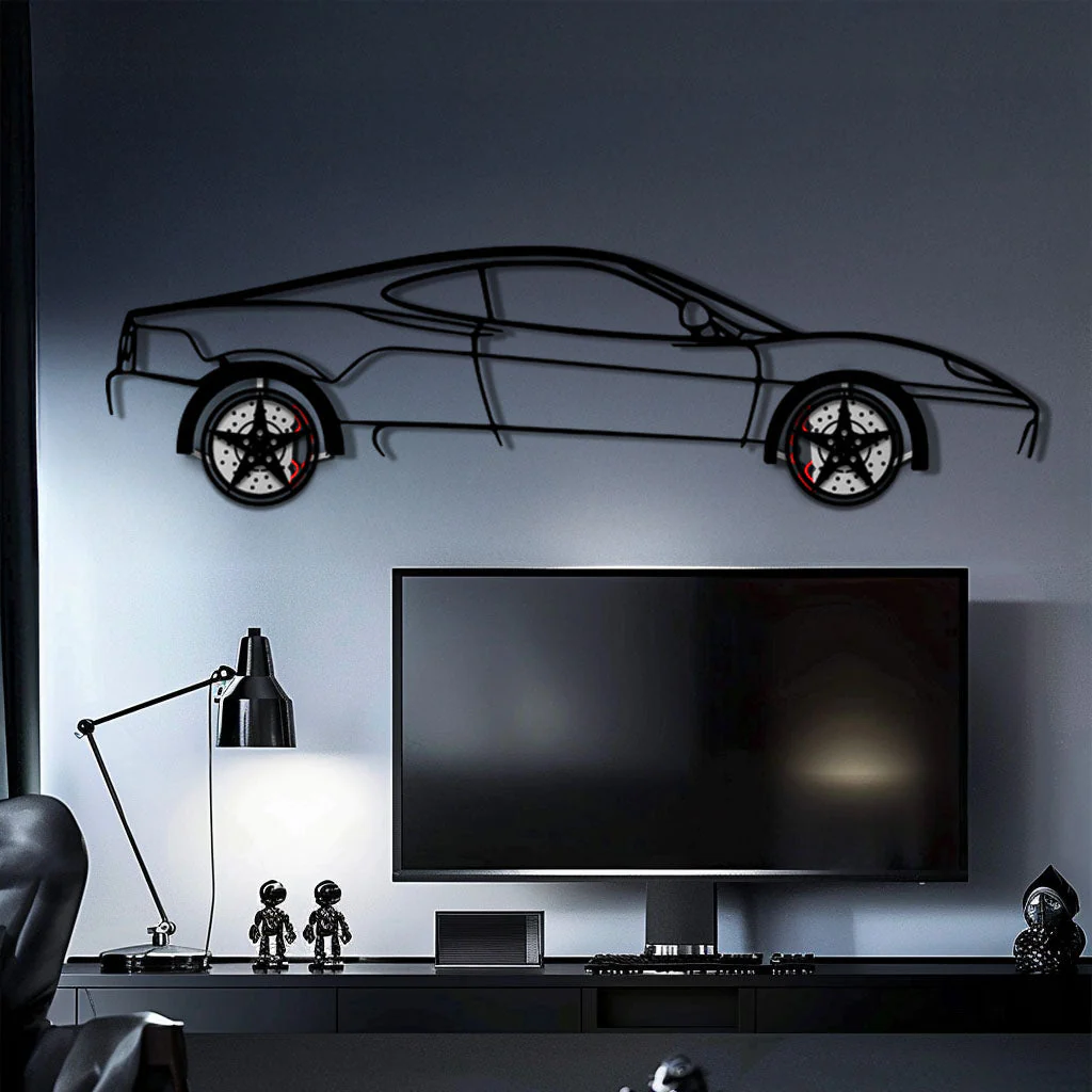 Ferrari 360 Modena Metal Car Wall Art with Rotating Wheels - Italian V8 Supercar Silhouette - Interactive Automotive Decor - KAFMEKA122 - Image 10